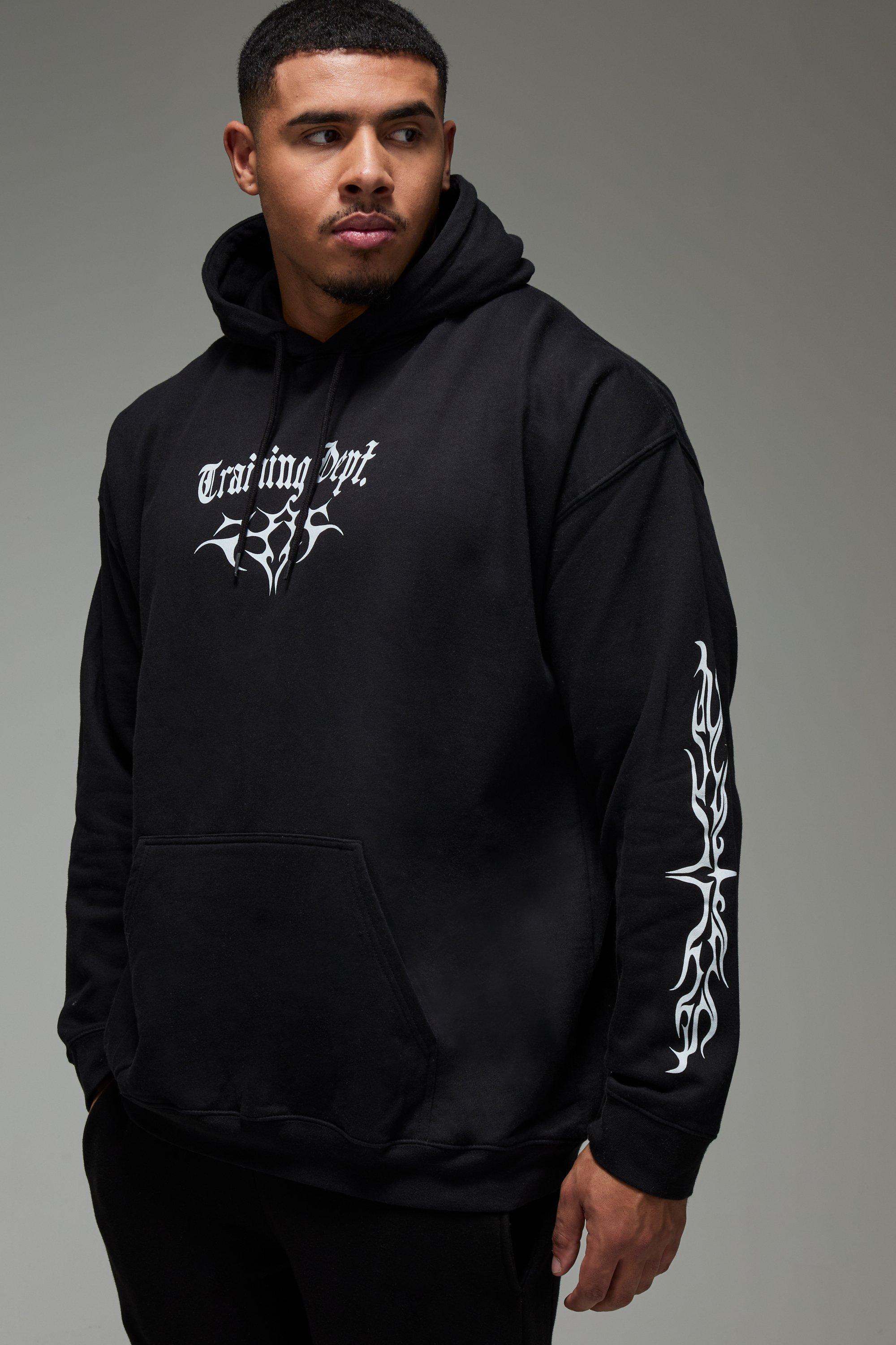 Felpa oversize Man Active Training Dept. con teschio e cappuccio, Nero