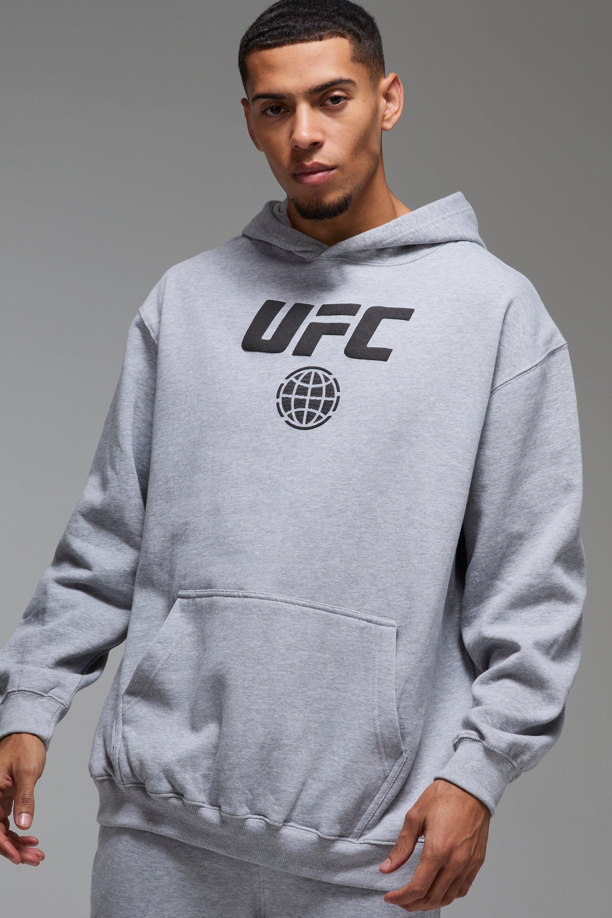 Mens Grey Man Active Oversized UFC Puff Print License Hoodie, Grey