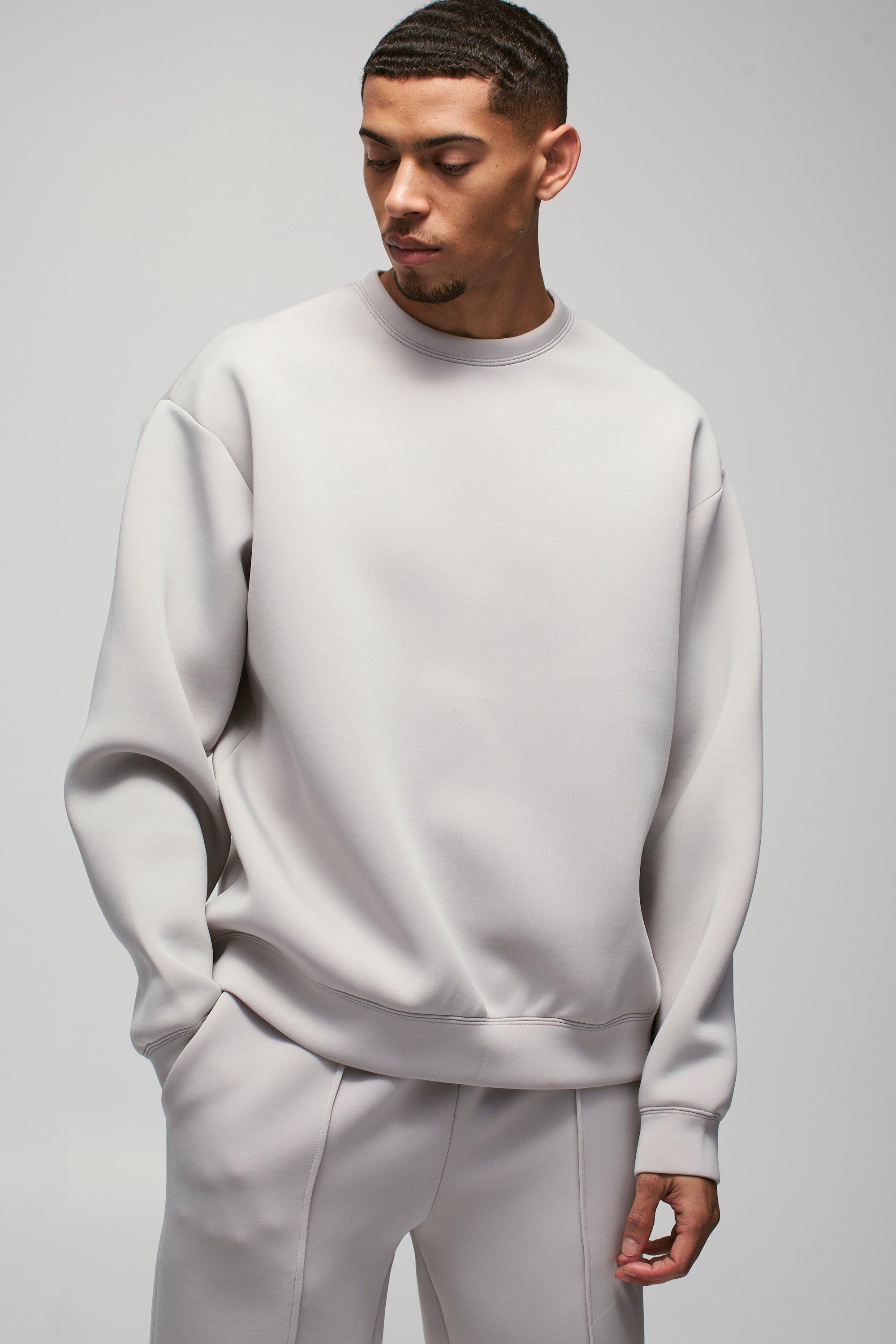 Mens Beige Oversized Bonded Scuba Sweatshirt, Beige