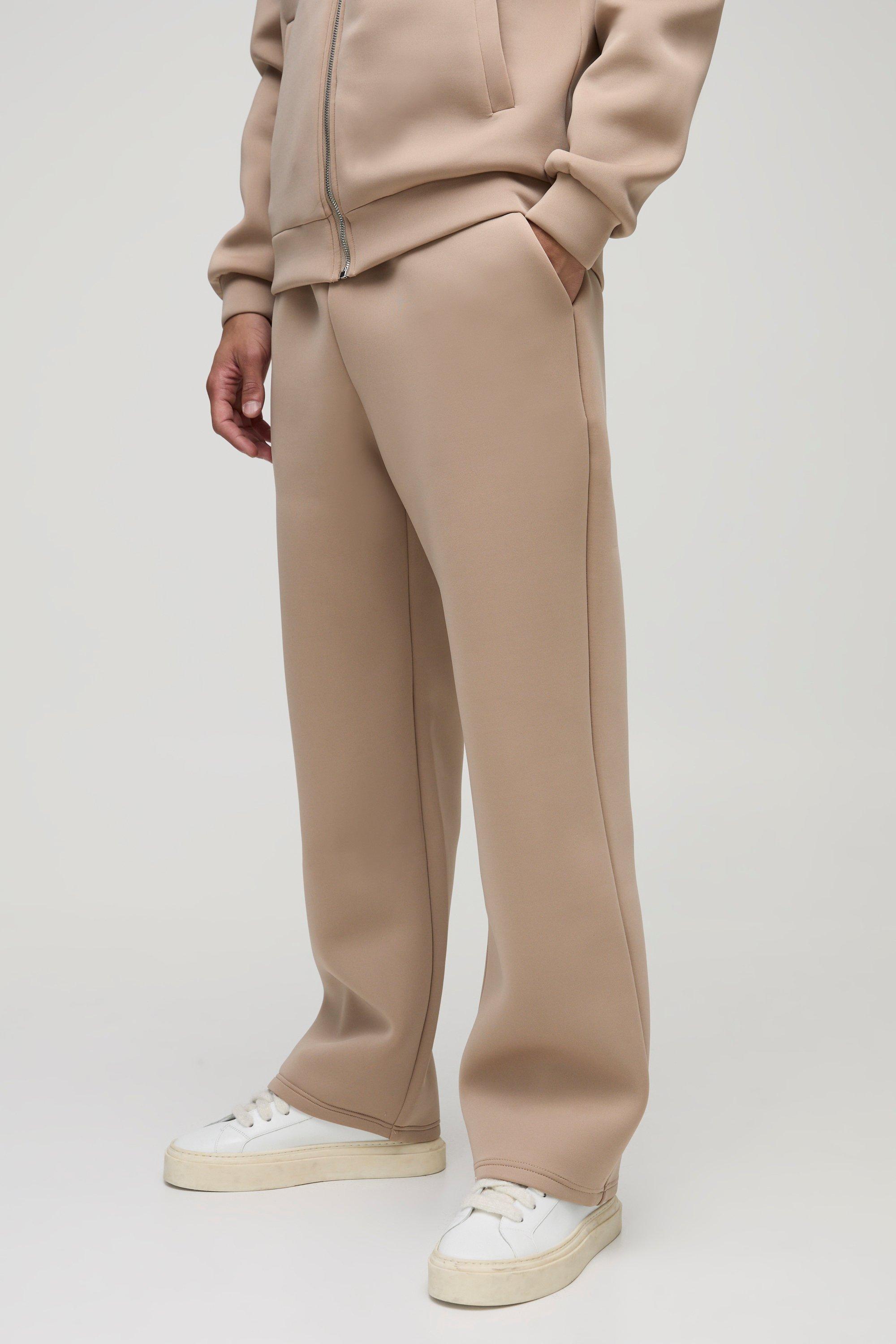 Mens Beige Straight Leg Bonded Scuba Joggers, Beige