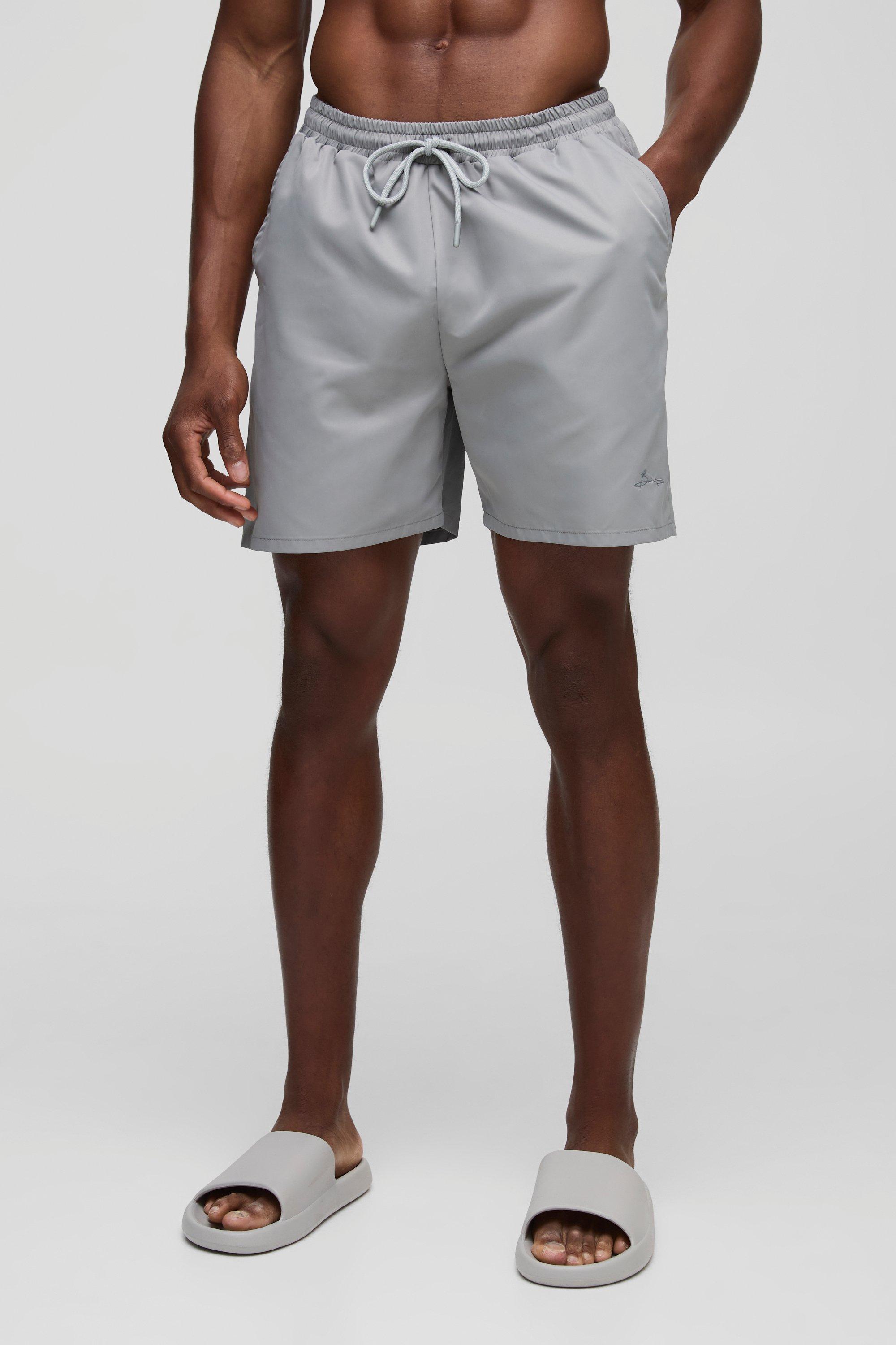 Mens Branded Mid Length Swim Short in Grey, Grey