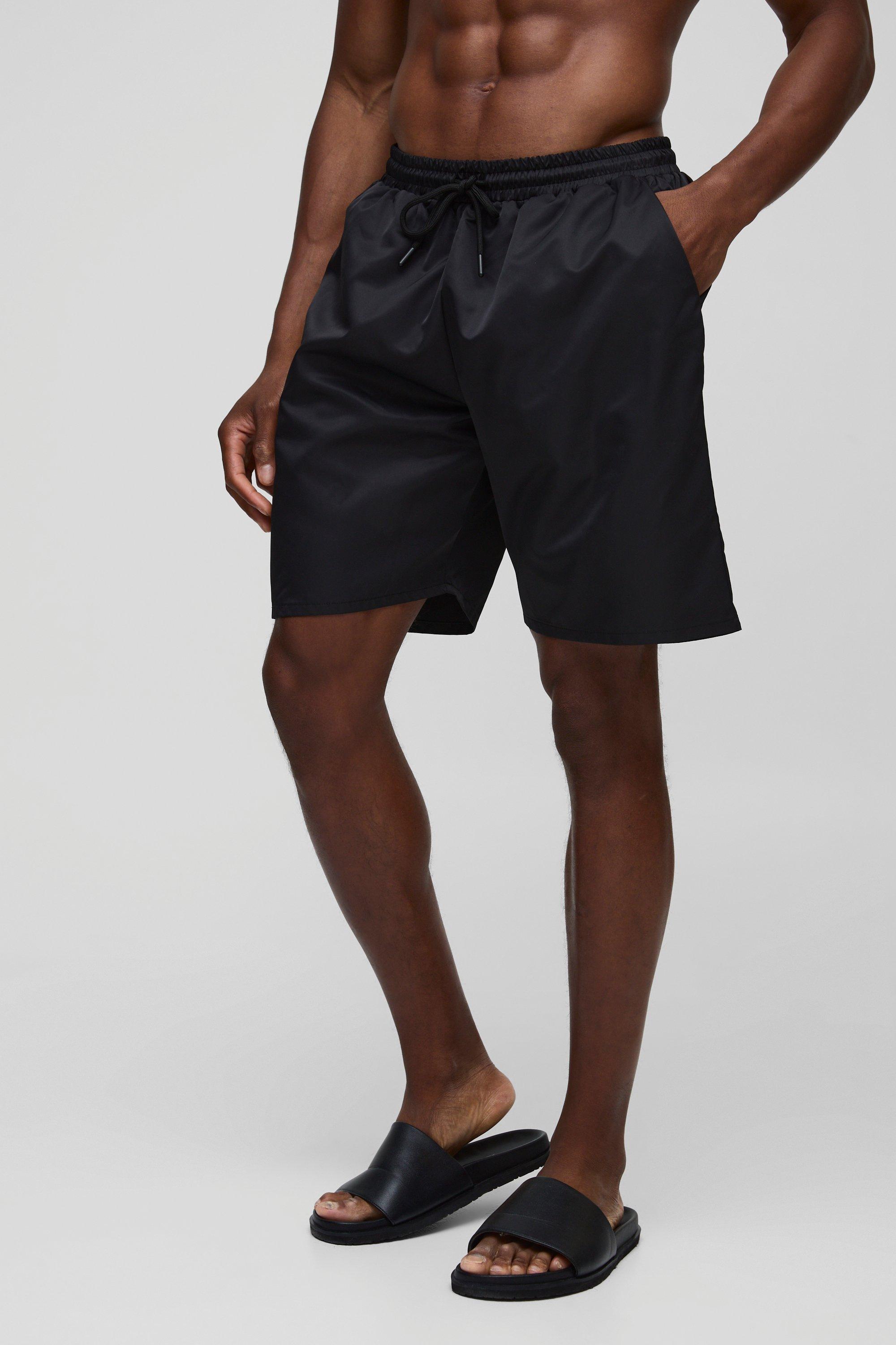 Mens Long Length Swim Short in Black, Black