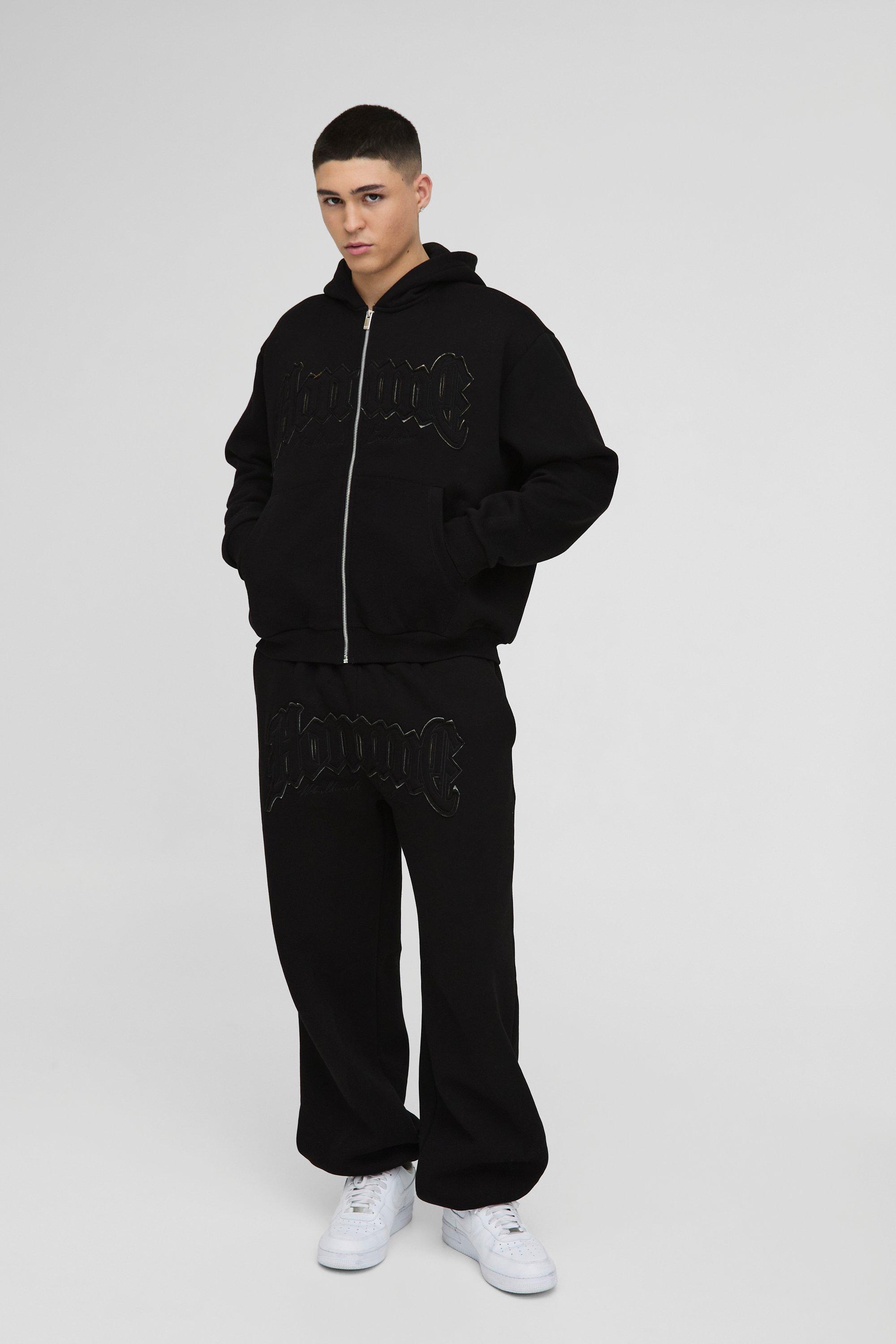 Mens Black Oversized Homme Applique Tracksuit, Black