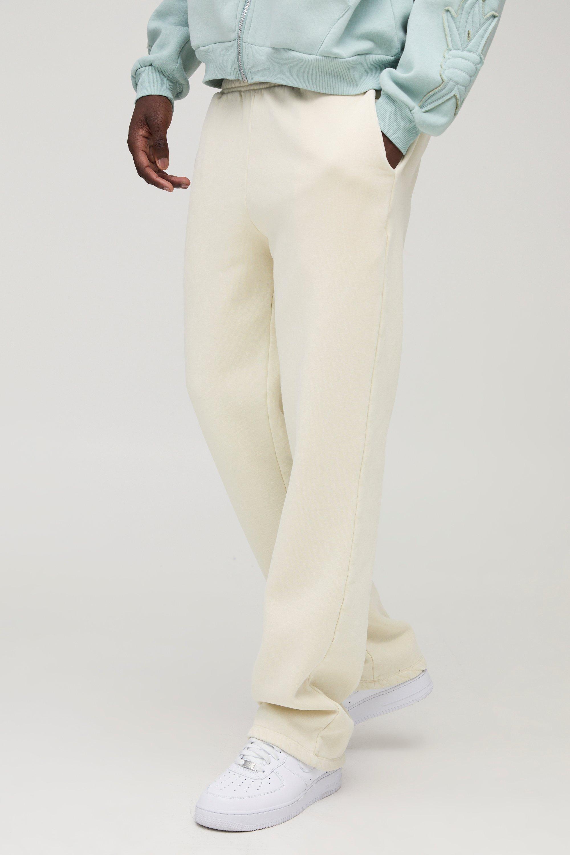 Pantaloni tuta dritti slavati effetto smagliato, Beige