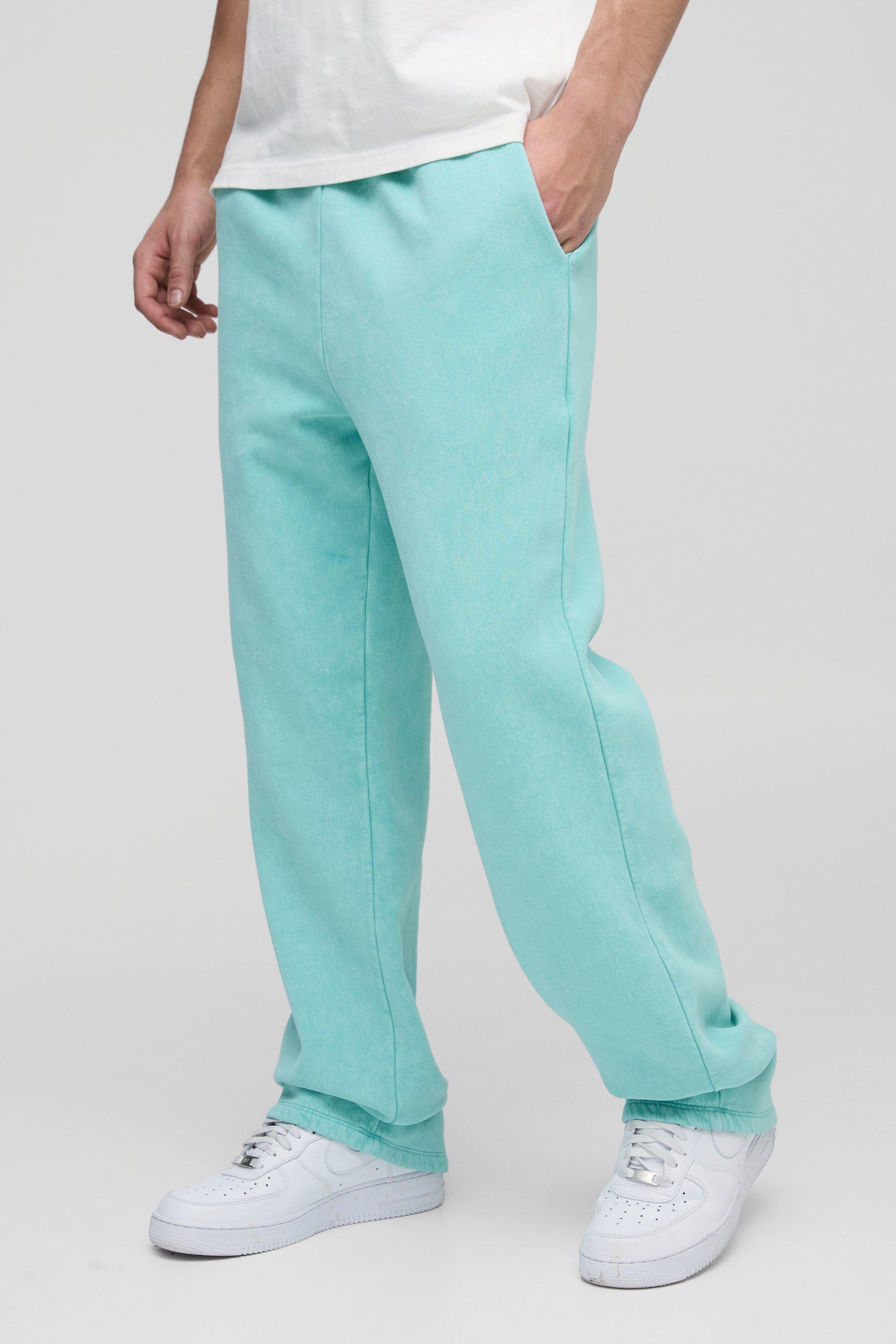 Pantaloni tuta dritti slavati effetto smagliato, Azzurro