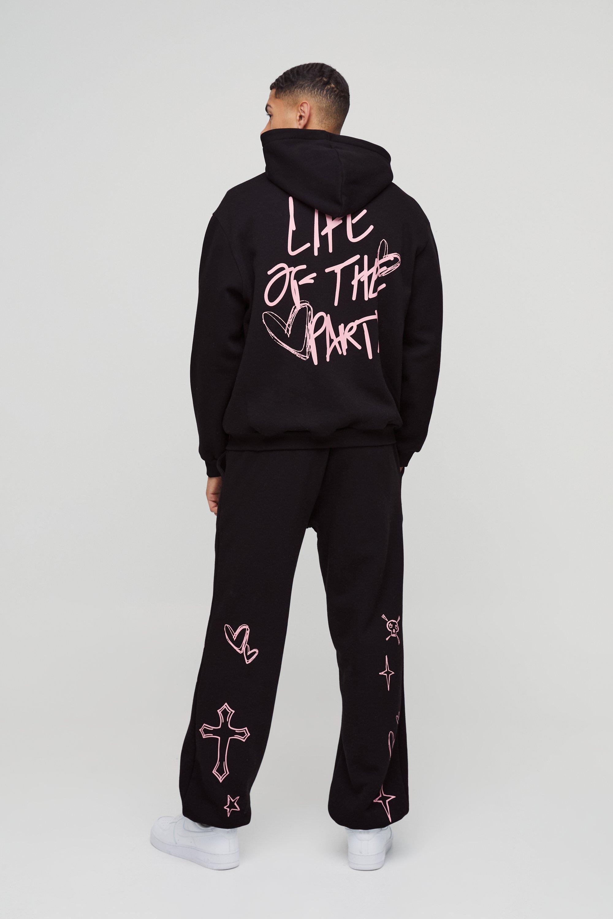 Tuta sportiva oversize con slogan Life Of The Party, Nero