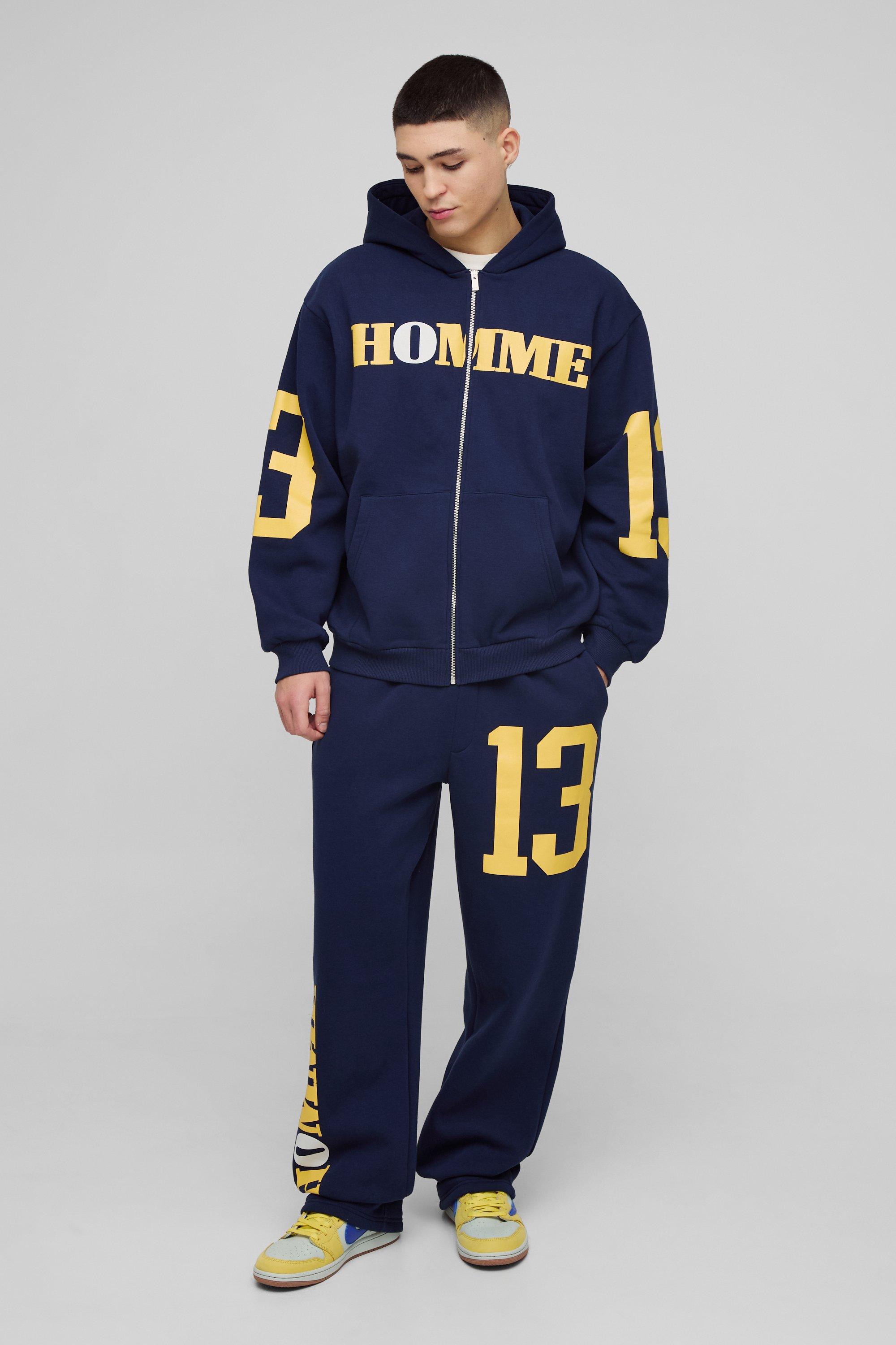 Mens Navy Oversized Homme 13 Zip Through Tracksuit, Navy