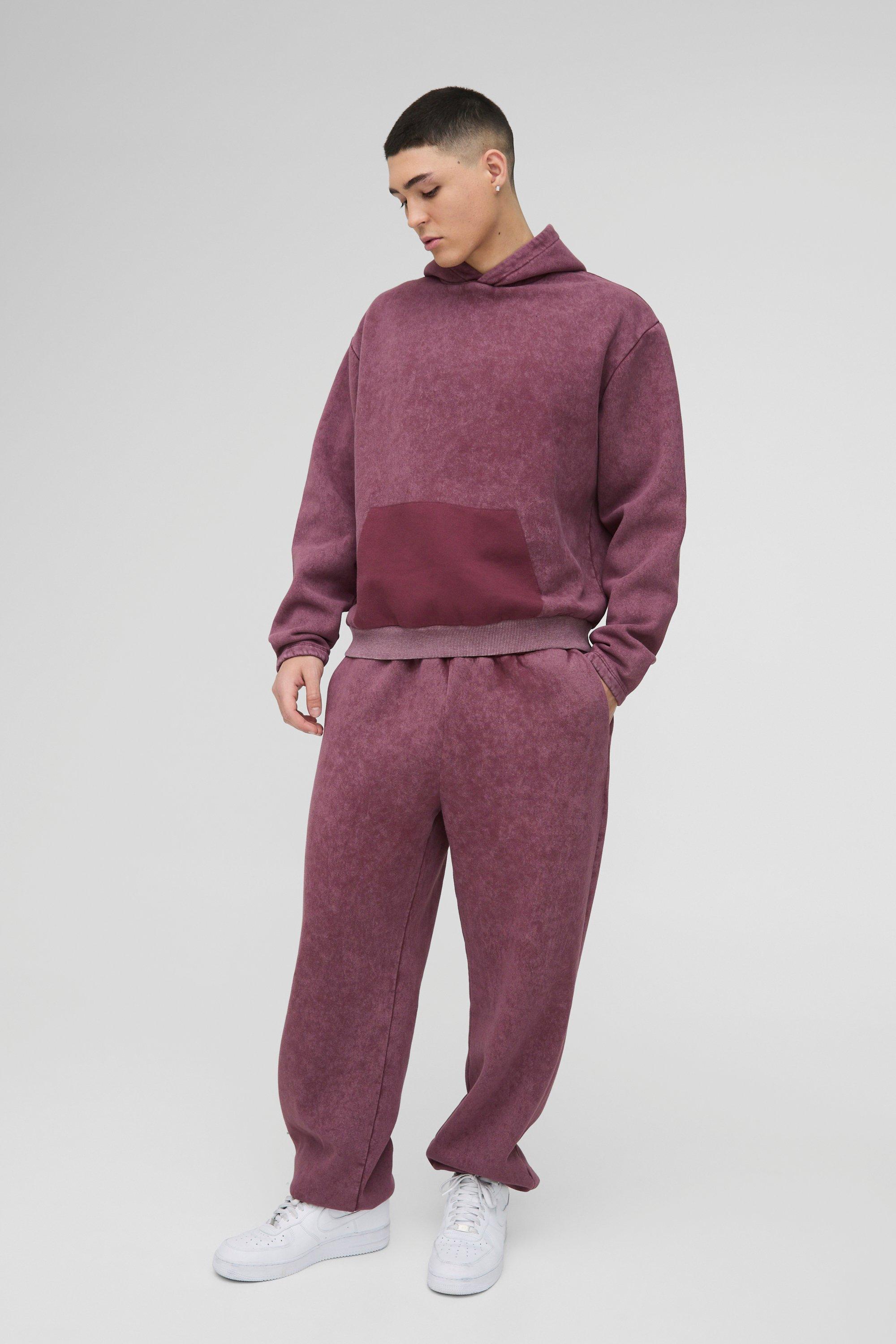 Tuta sportiva squadrata oversize slavata con finte tasche a effetto smagliato, Rosso