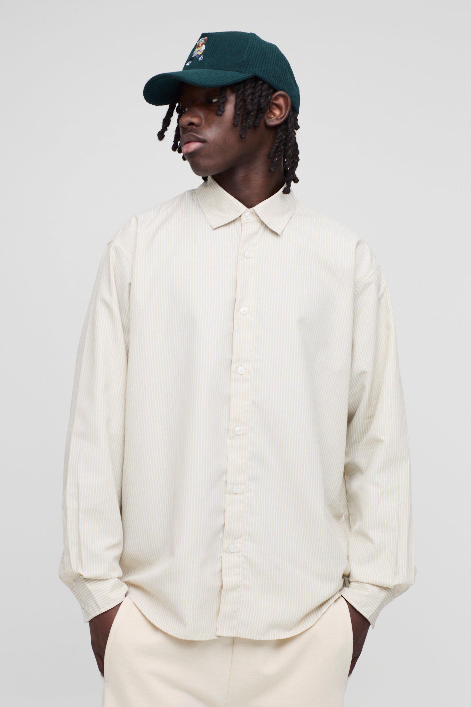 Camicia super oversize a maniche lunghe a righe, Beige
