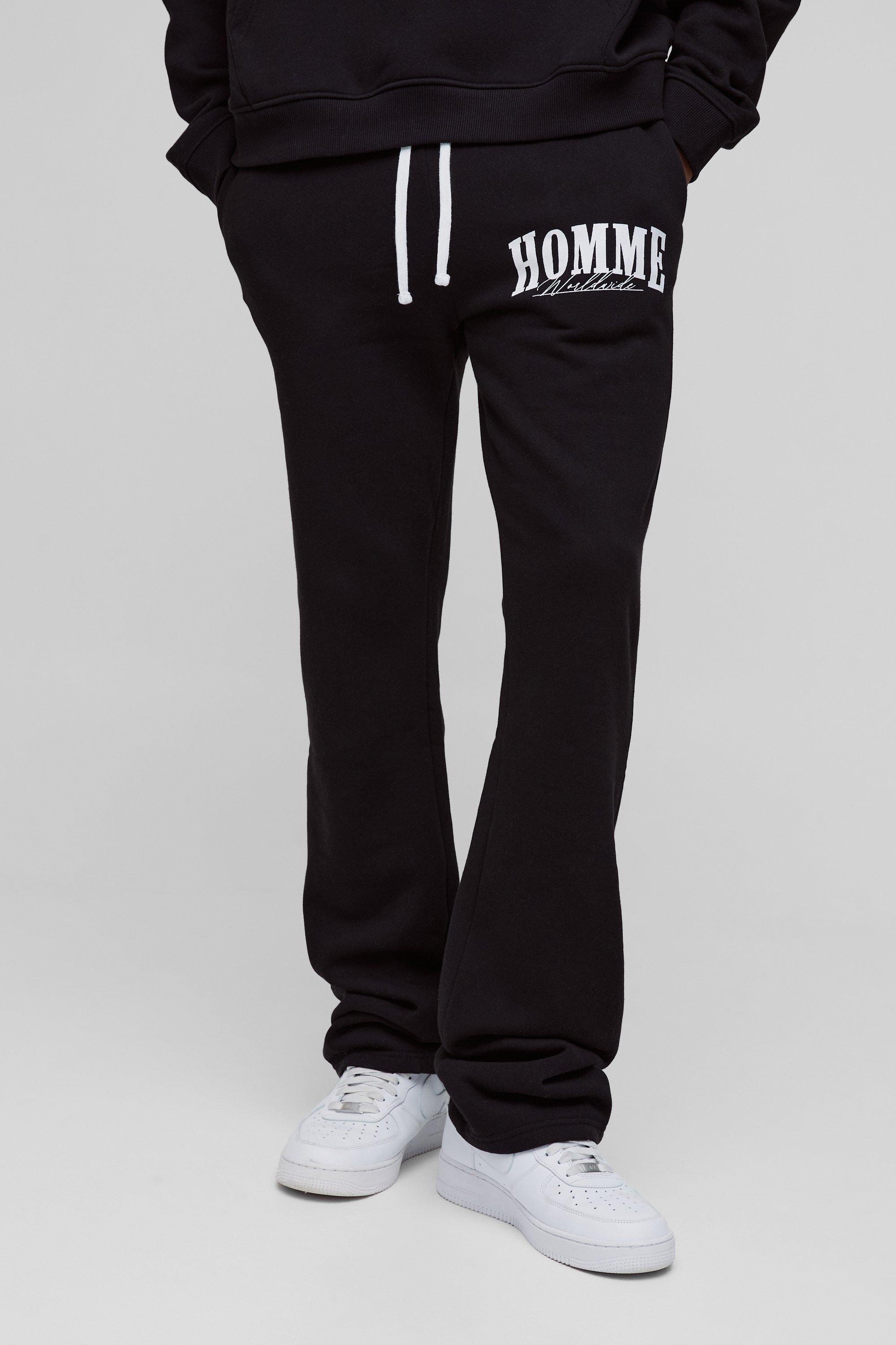 Mens Black Tall Slim Homme Stacked Flare Joggers, Black