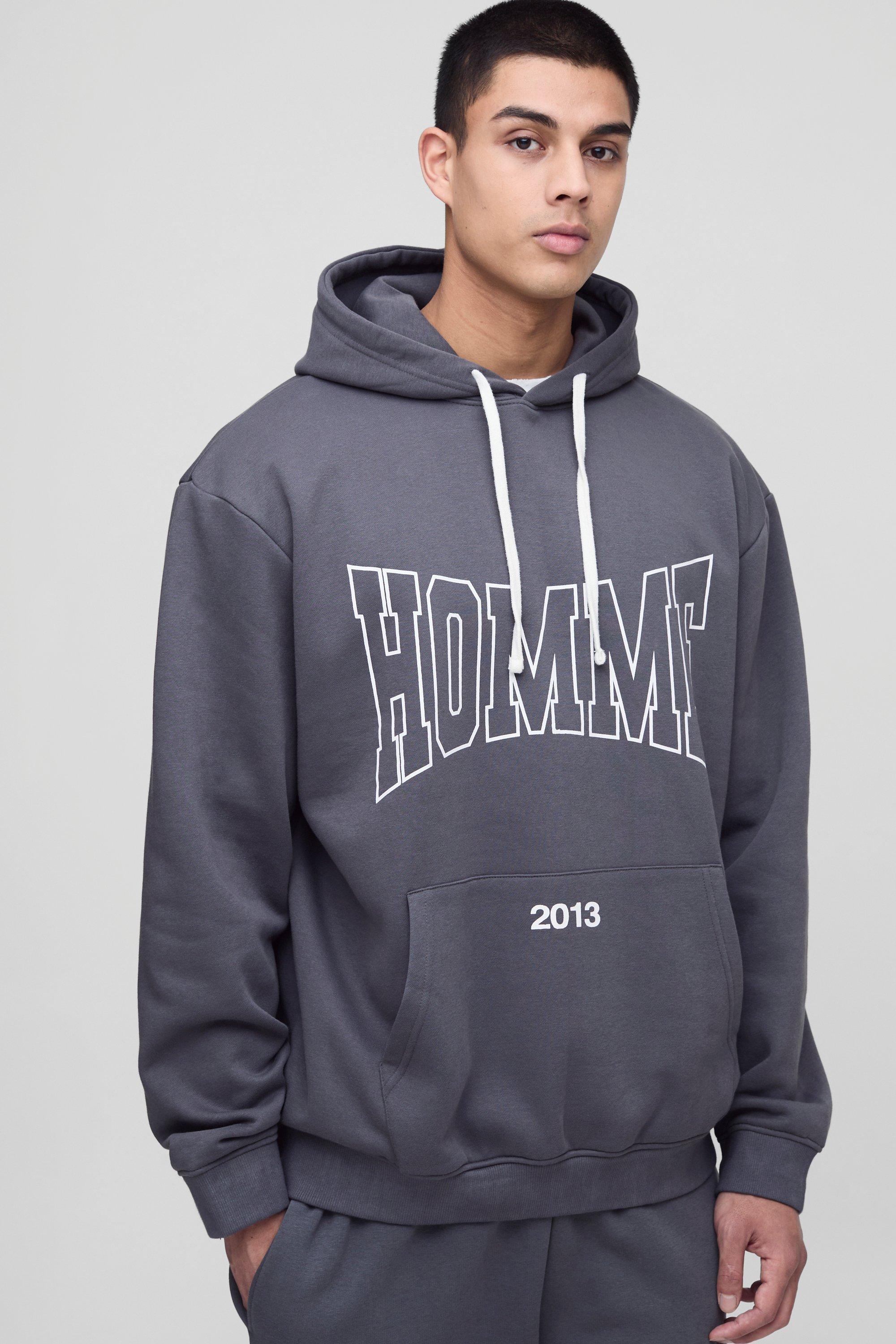 Mens Grey Tall Oversized Homme Hoodie, Grey