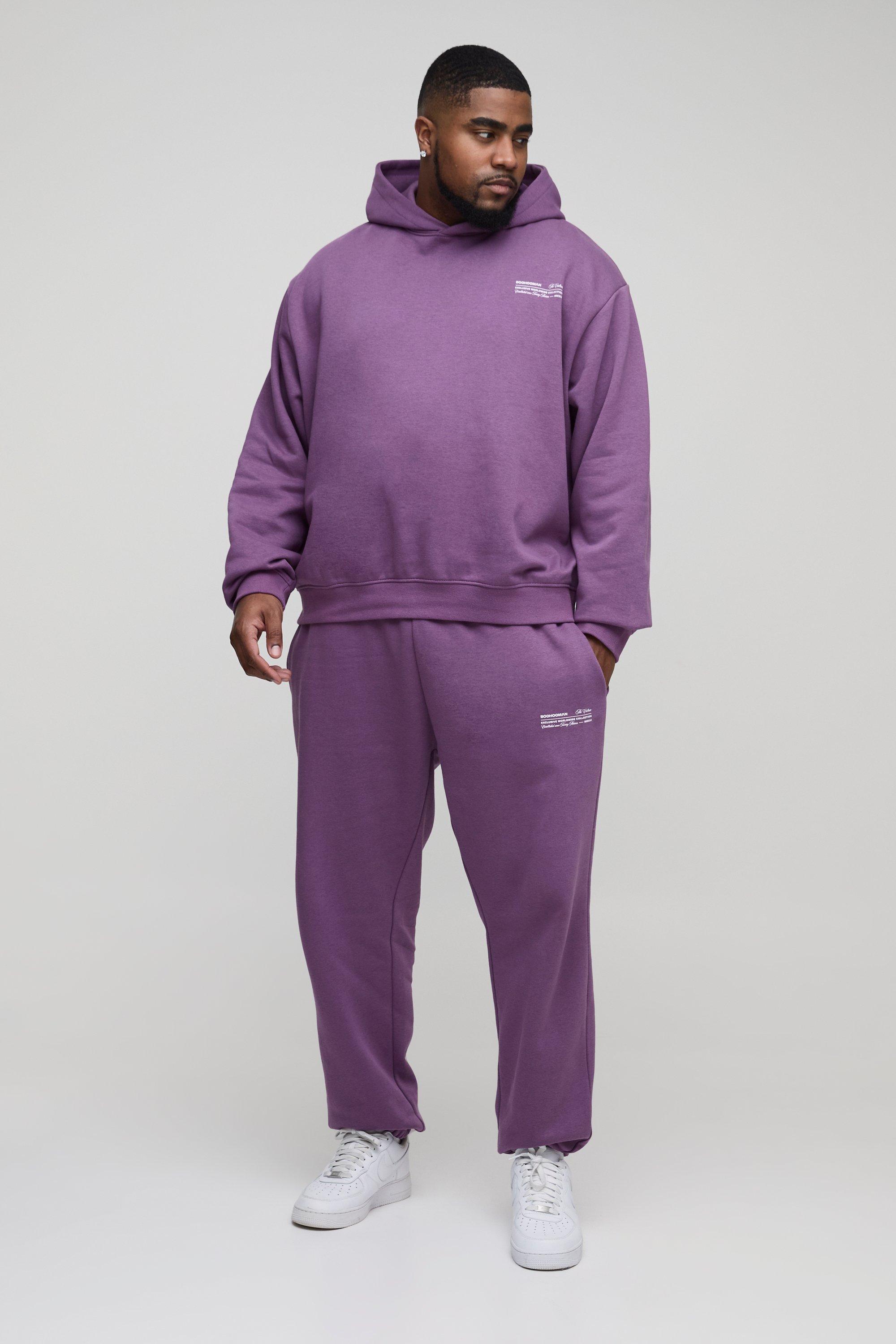 Plus Oversized Boxy Man Hooded Tracksuit, Purple