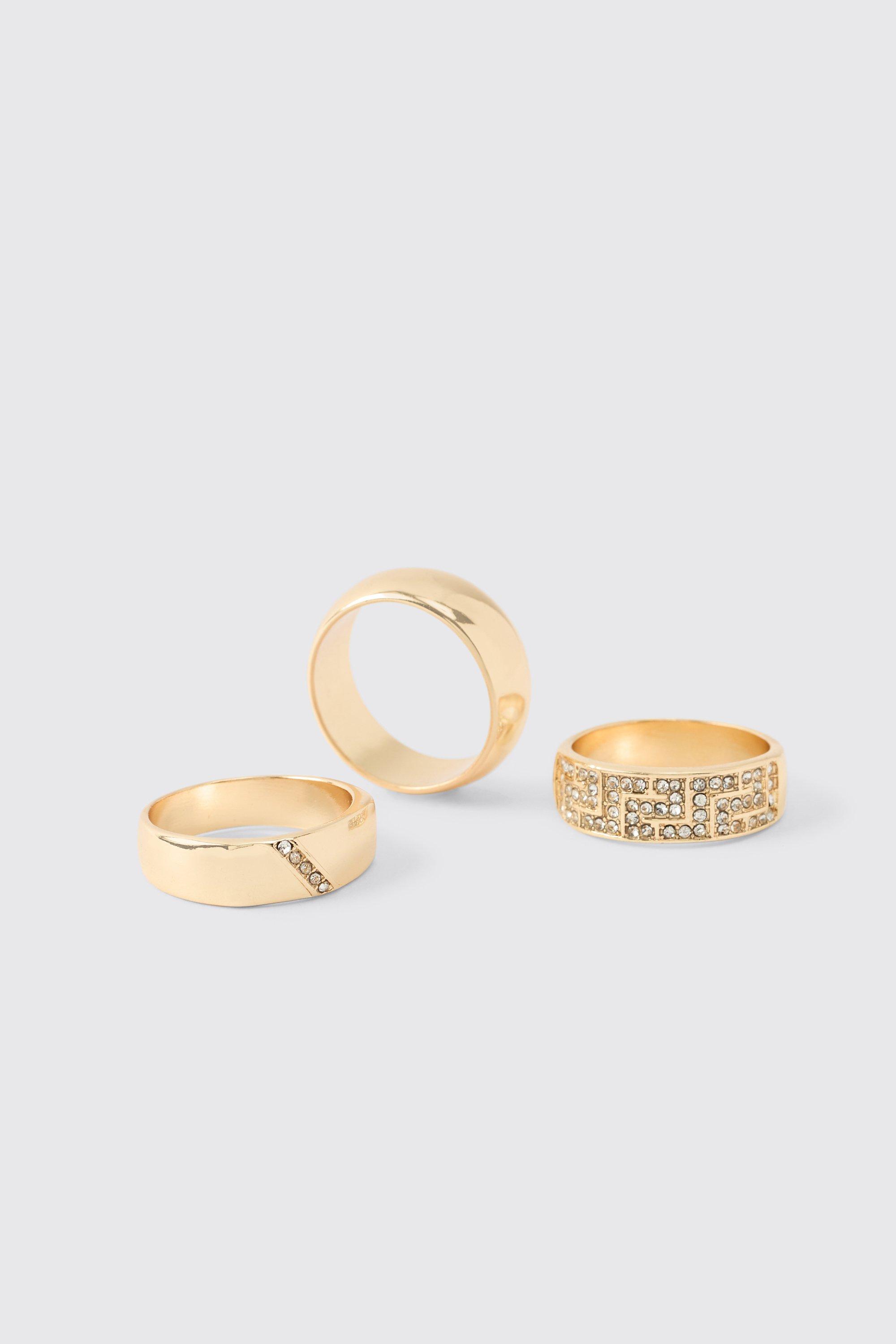 Mens Metallics Gold Ring 3 Pack, Metallics
