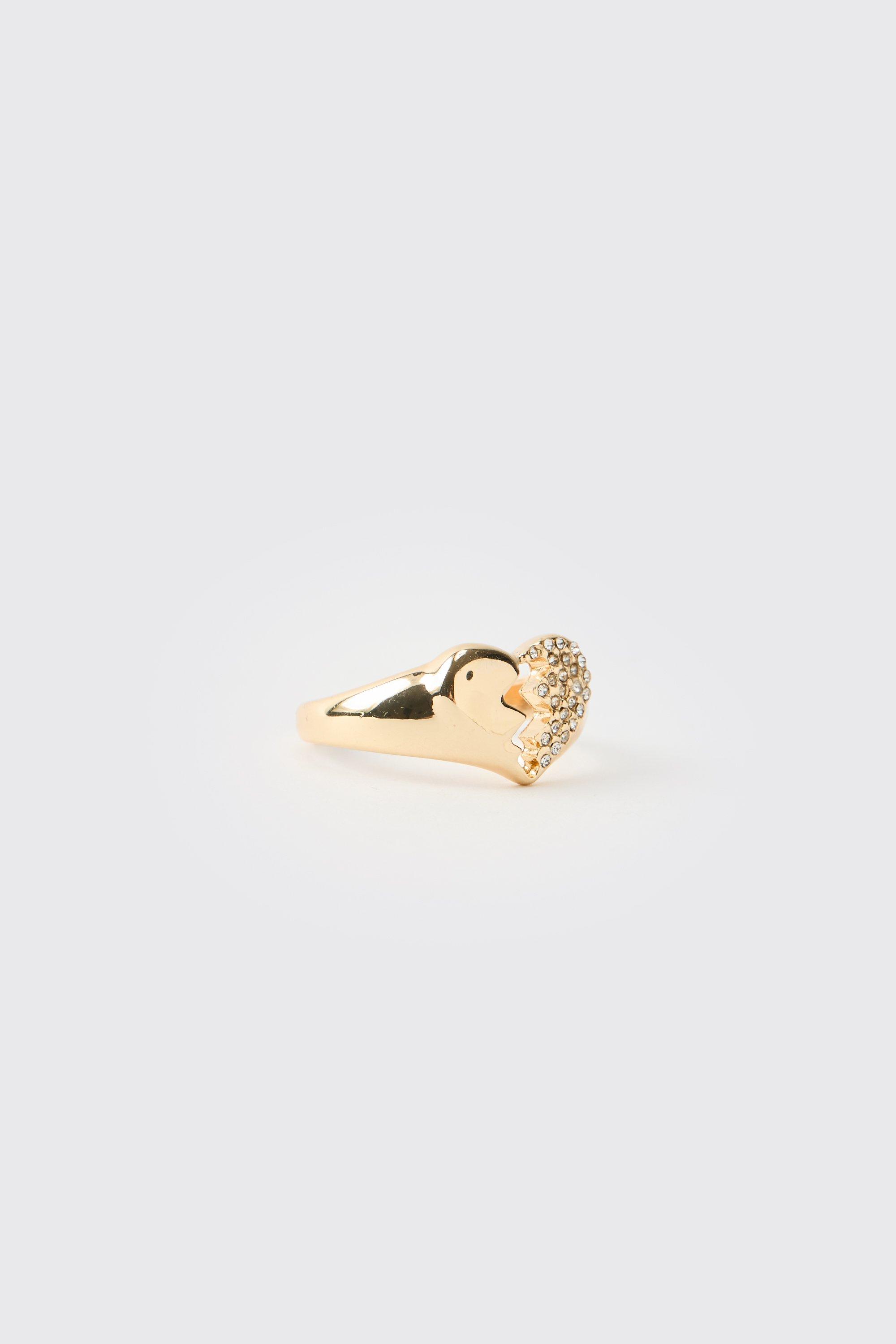 Mens Metallics Iced Broken Heart Ring In Gold, Metallics