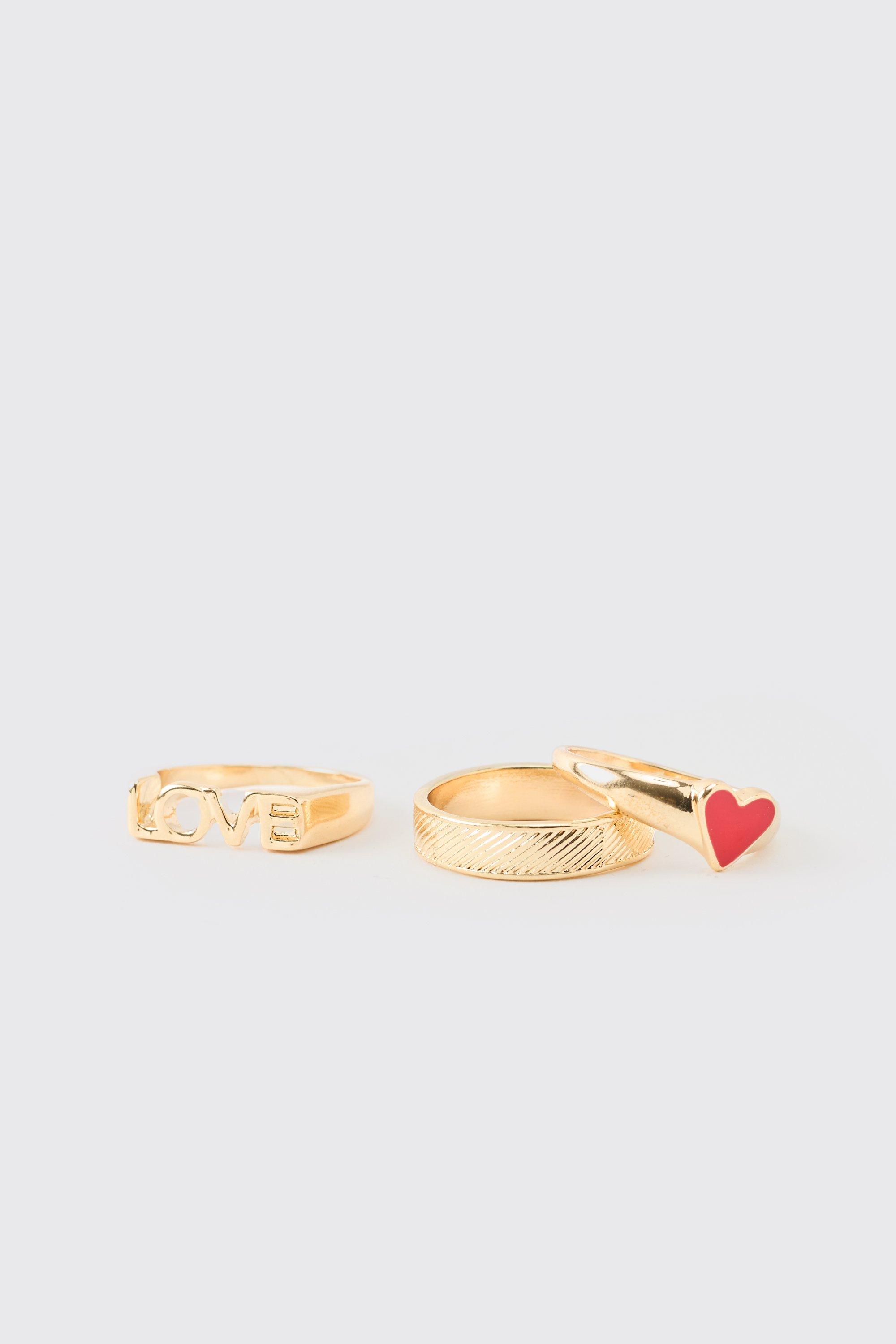 Mens Metallics Valentines Rings In Gold 3 Pack, Metallics