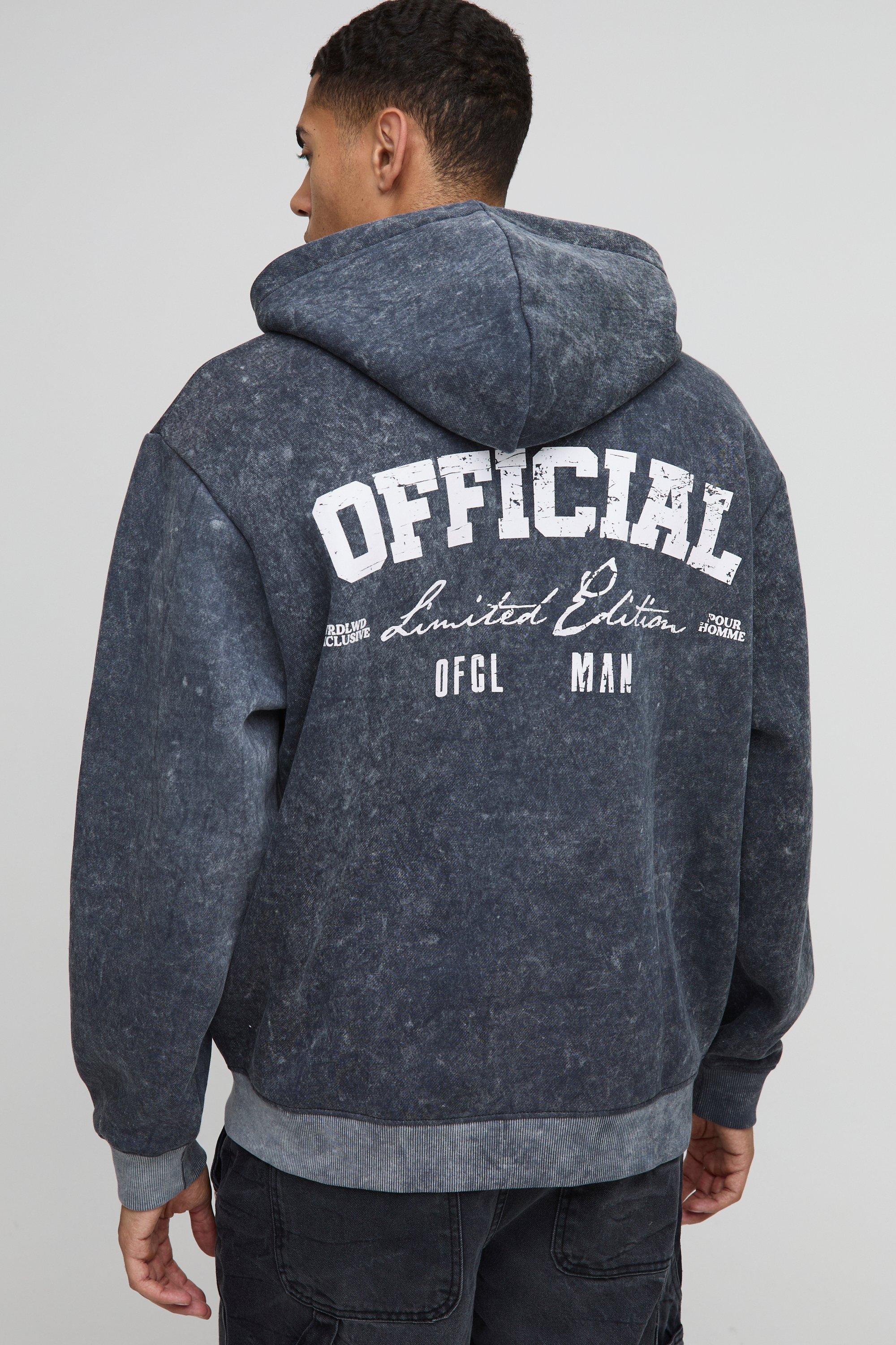 Felpa Oversize Official Slavata Con Zip E Cappuccio, Grigio