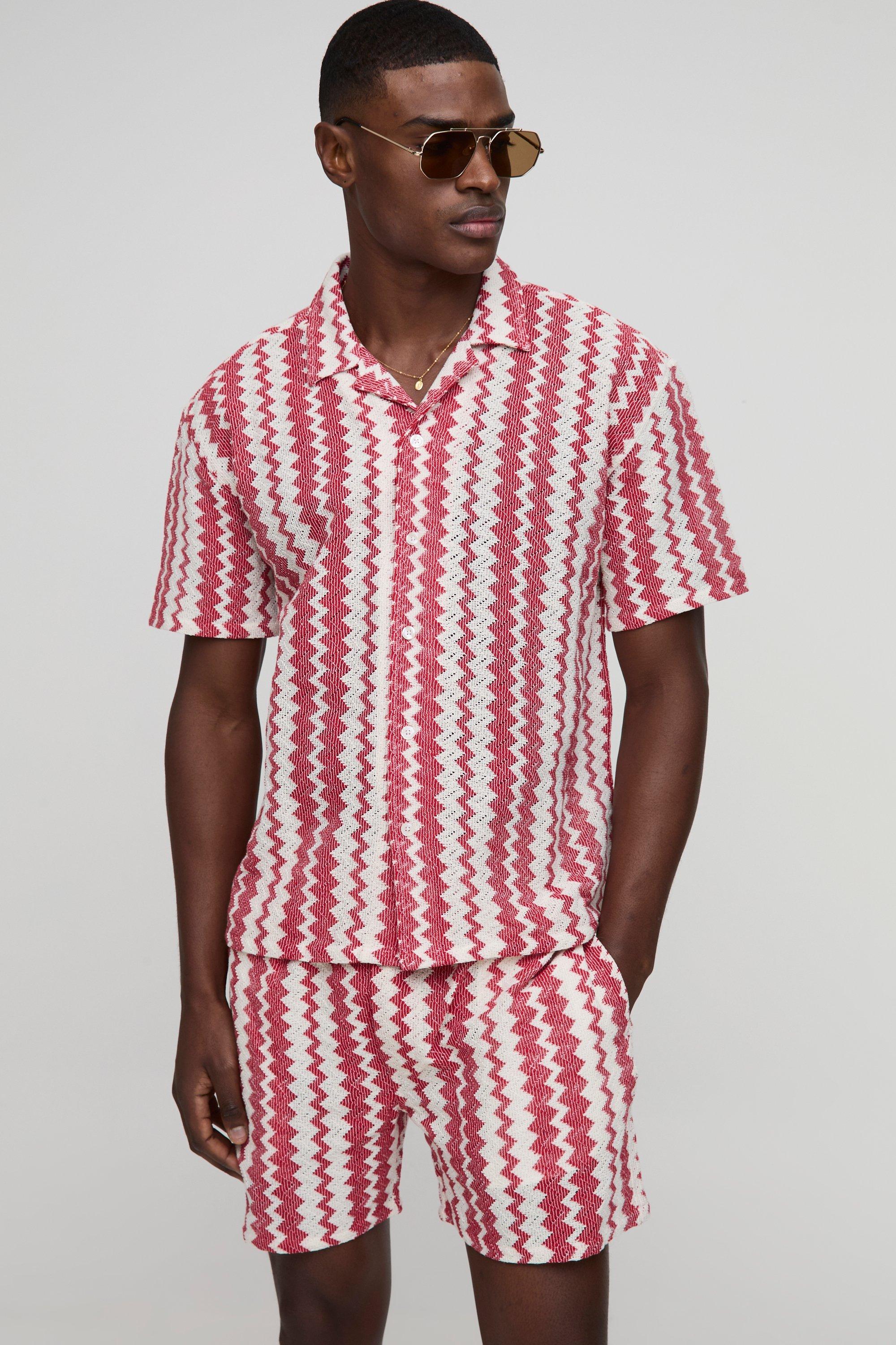 Regular Drop Revere Zig Zag Open Weave Shirt And Short