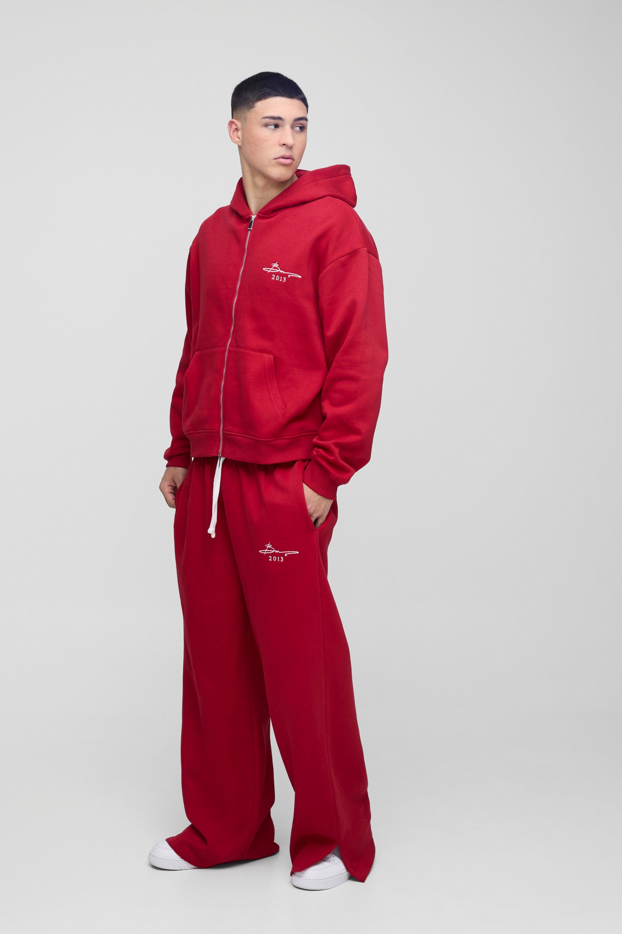 Tuta Sportiva Squadrata Oversize Con Firma Bm, Zip E Cappuccio, Rosso