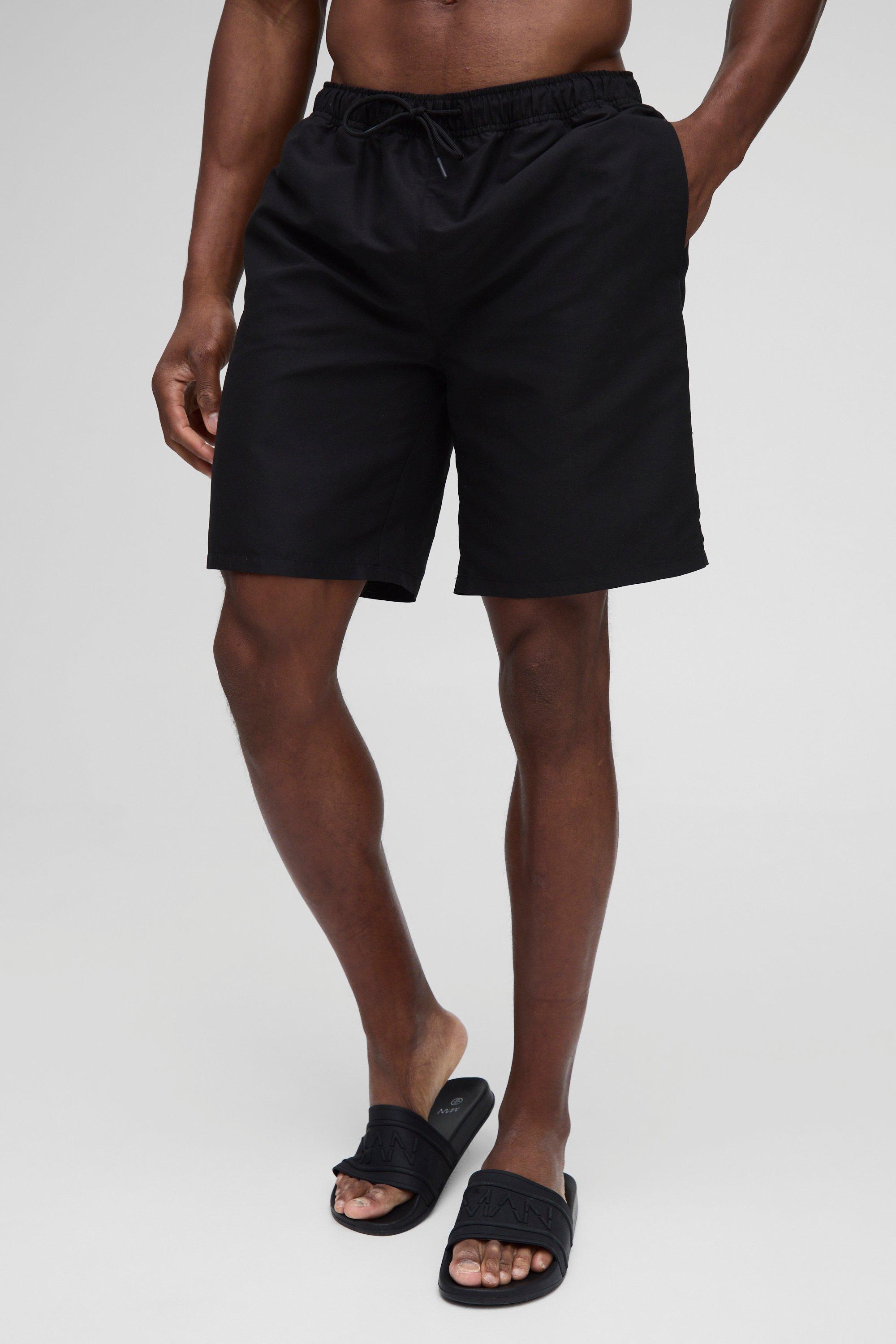 Mens Long Length Swim Short in Black, Black