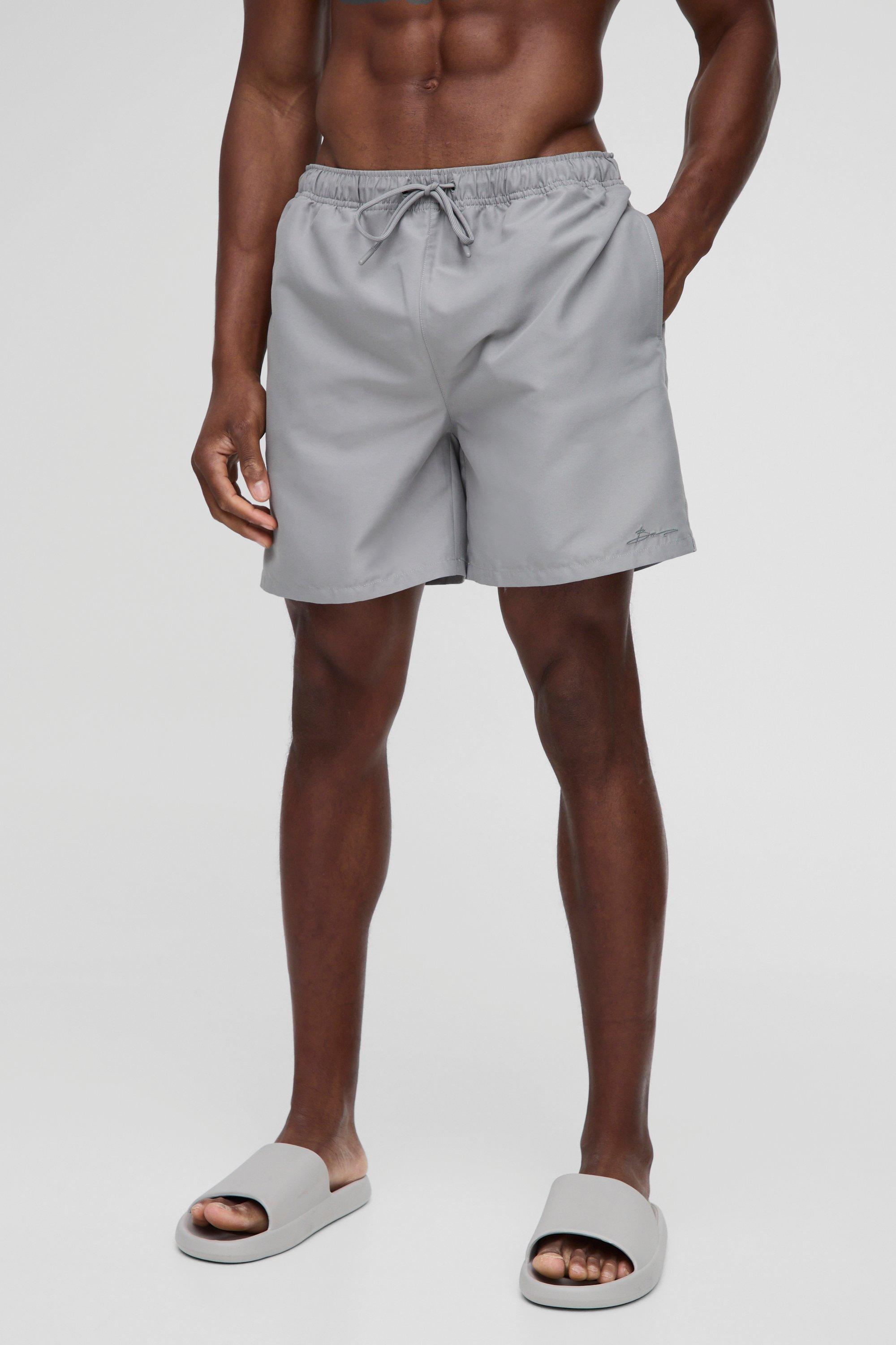 Mens Branded Mid Length Swim Short in Grey, Grey