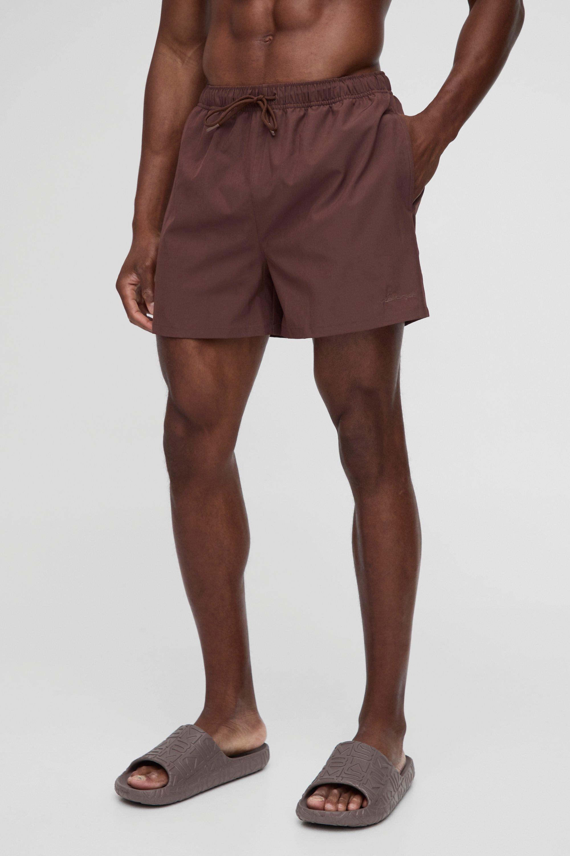Mens Brown Branded Short Length Swim Short in Chocolate, Brown