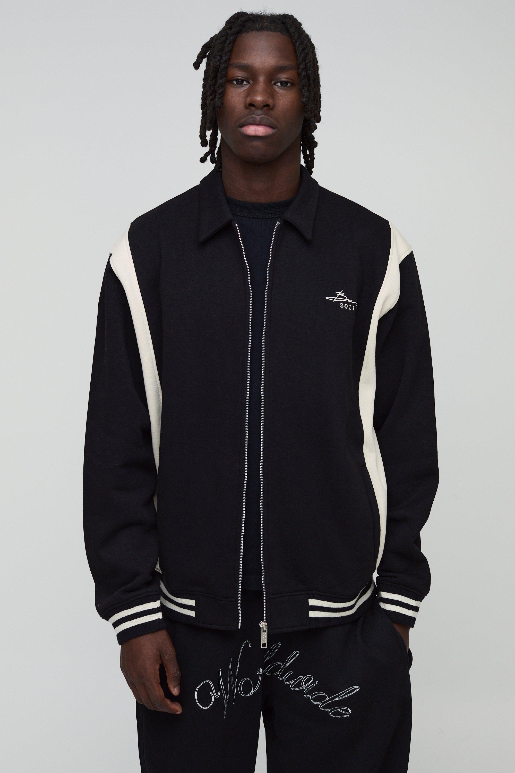 Mens Black Oversized Bm Signature Colour Block Jersey Jacket, Black