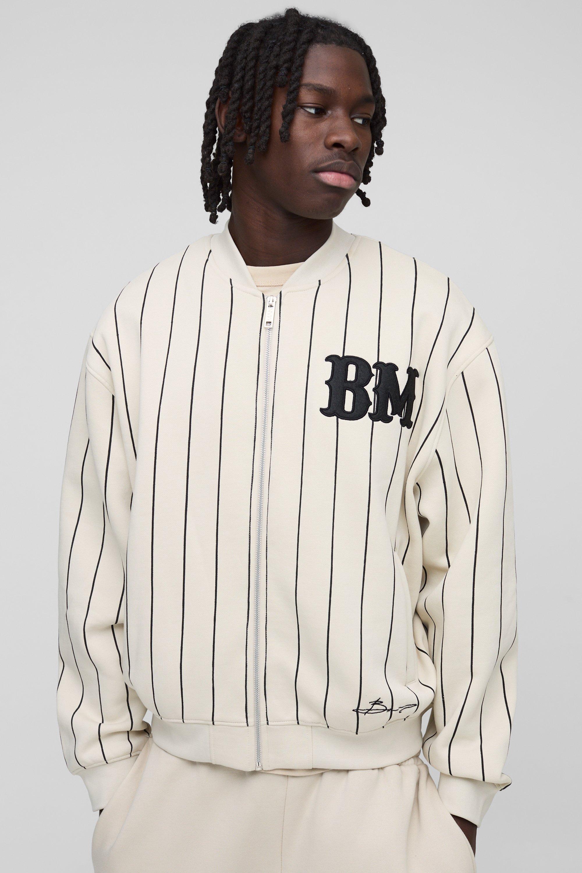 Giacca Bomber oversize BM in jersey a righe verticali, Cream