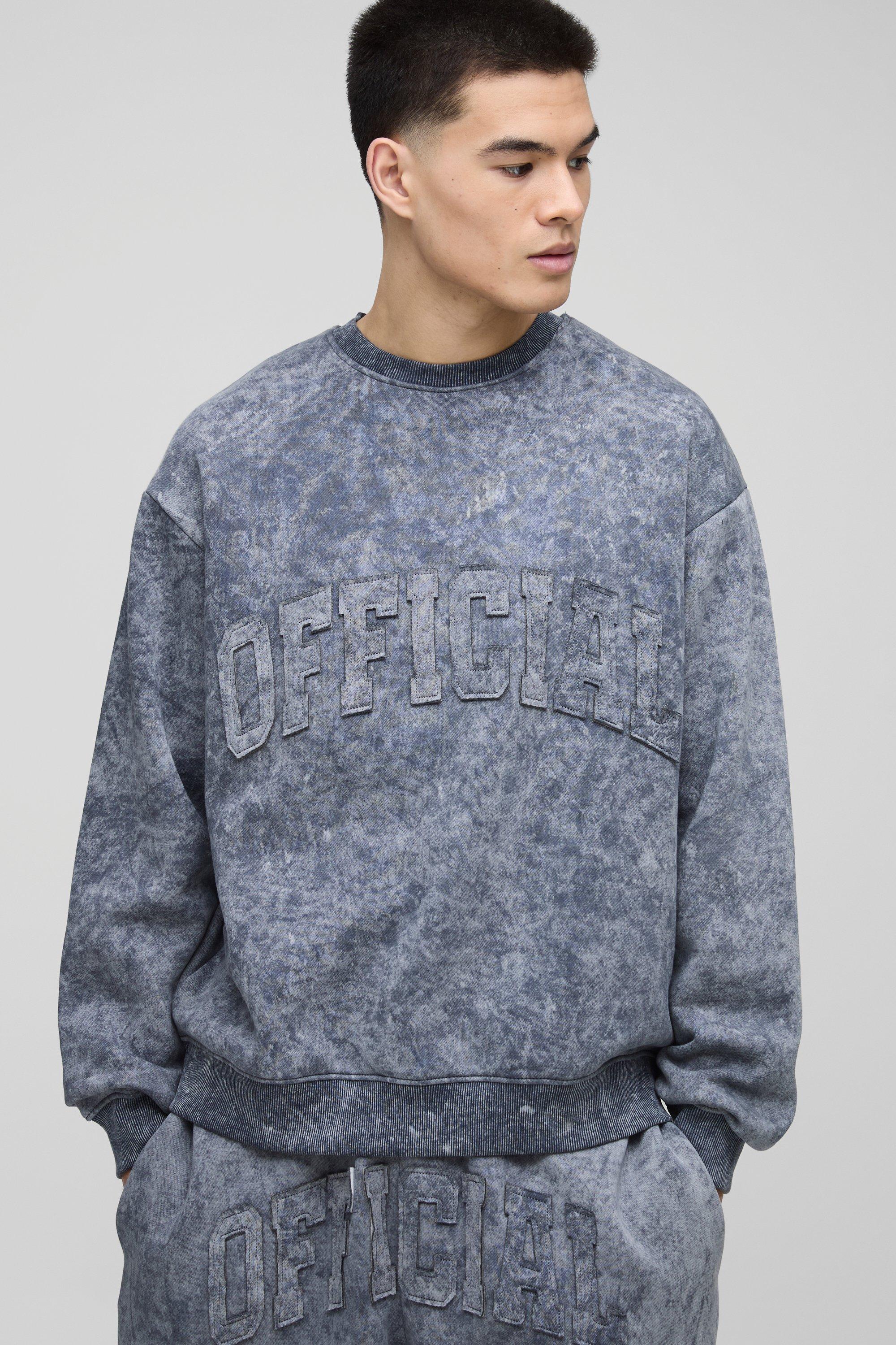 Felpa oversize slavata con applique Official, Grigio