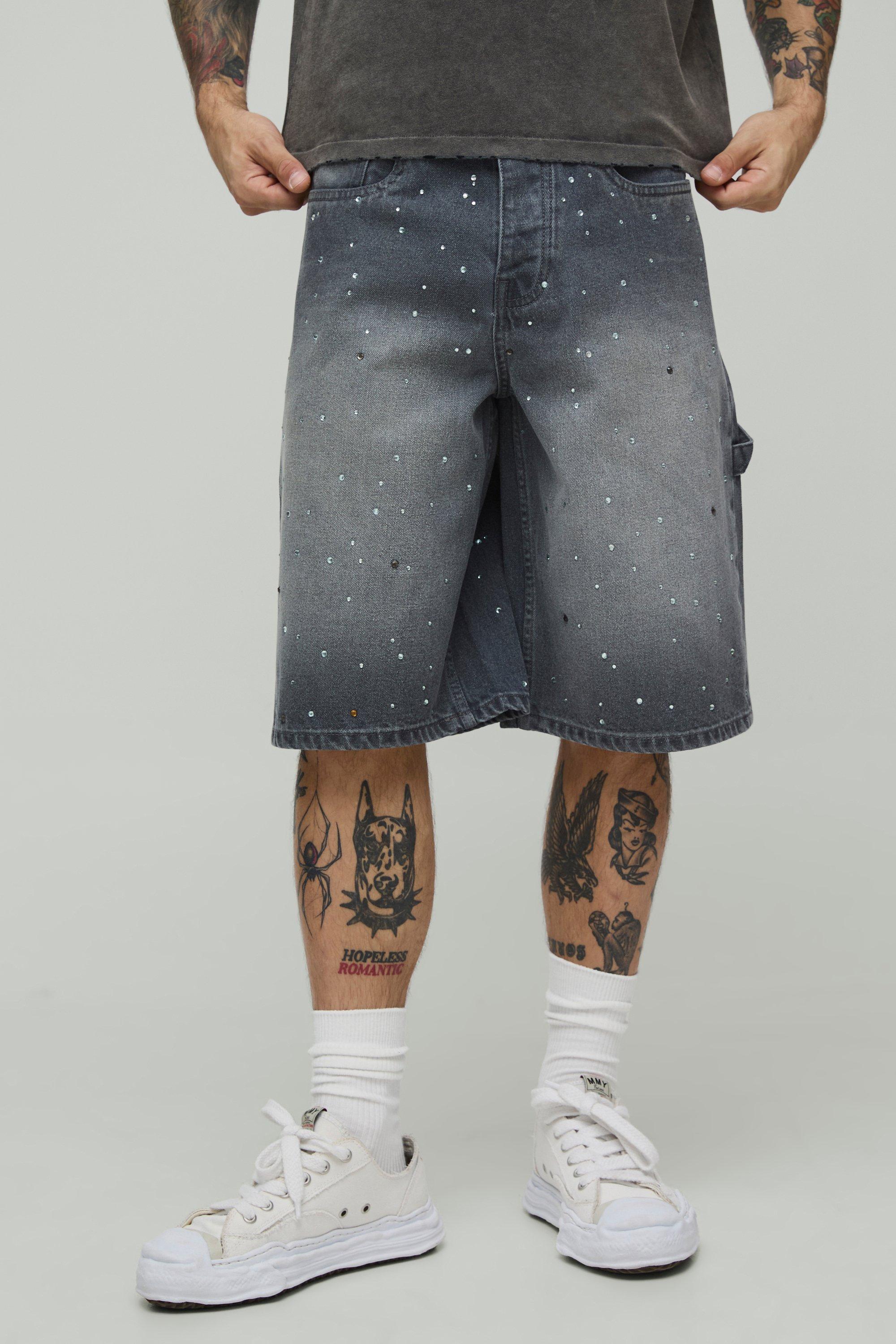 Image of Pantaloni tuta lunghi sovratinti con strass all over, Grigio