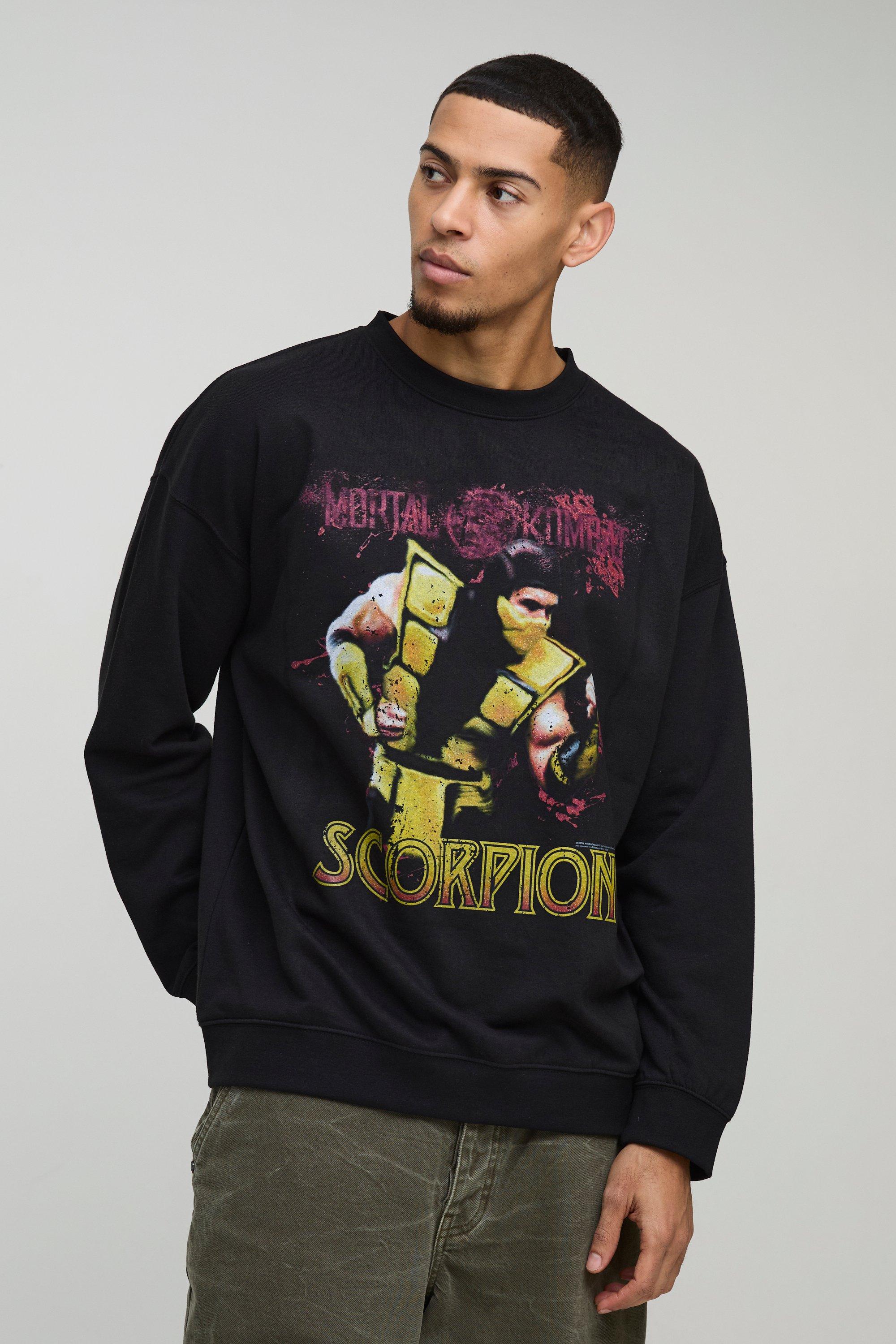 Mens Black Oversized Mortal Kombat Scorpion License Print Sweatshirt, Black