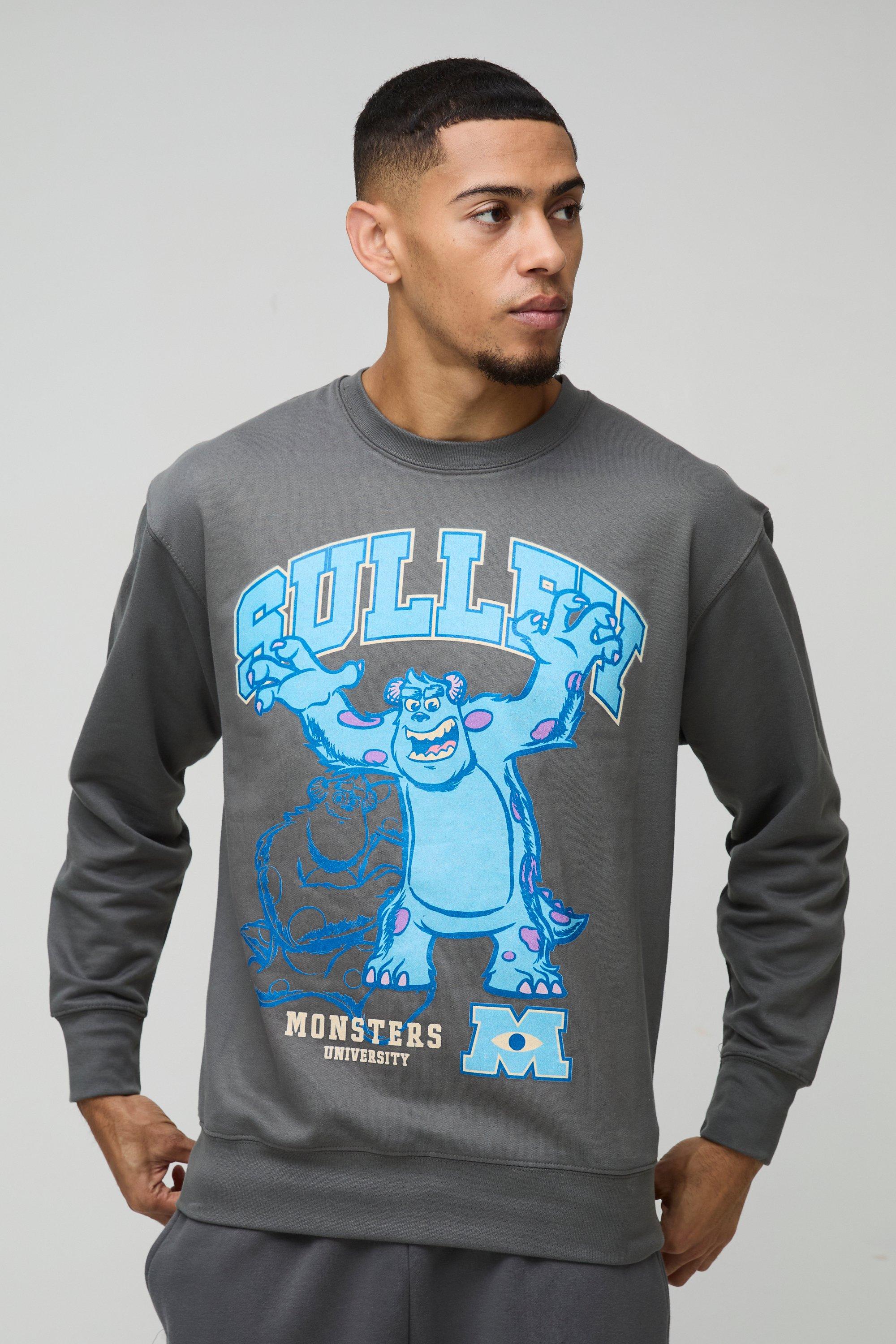 Mens Grey Oversized Pixar Sulley Monsters Inc License Print Sweatshirt, Grey