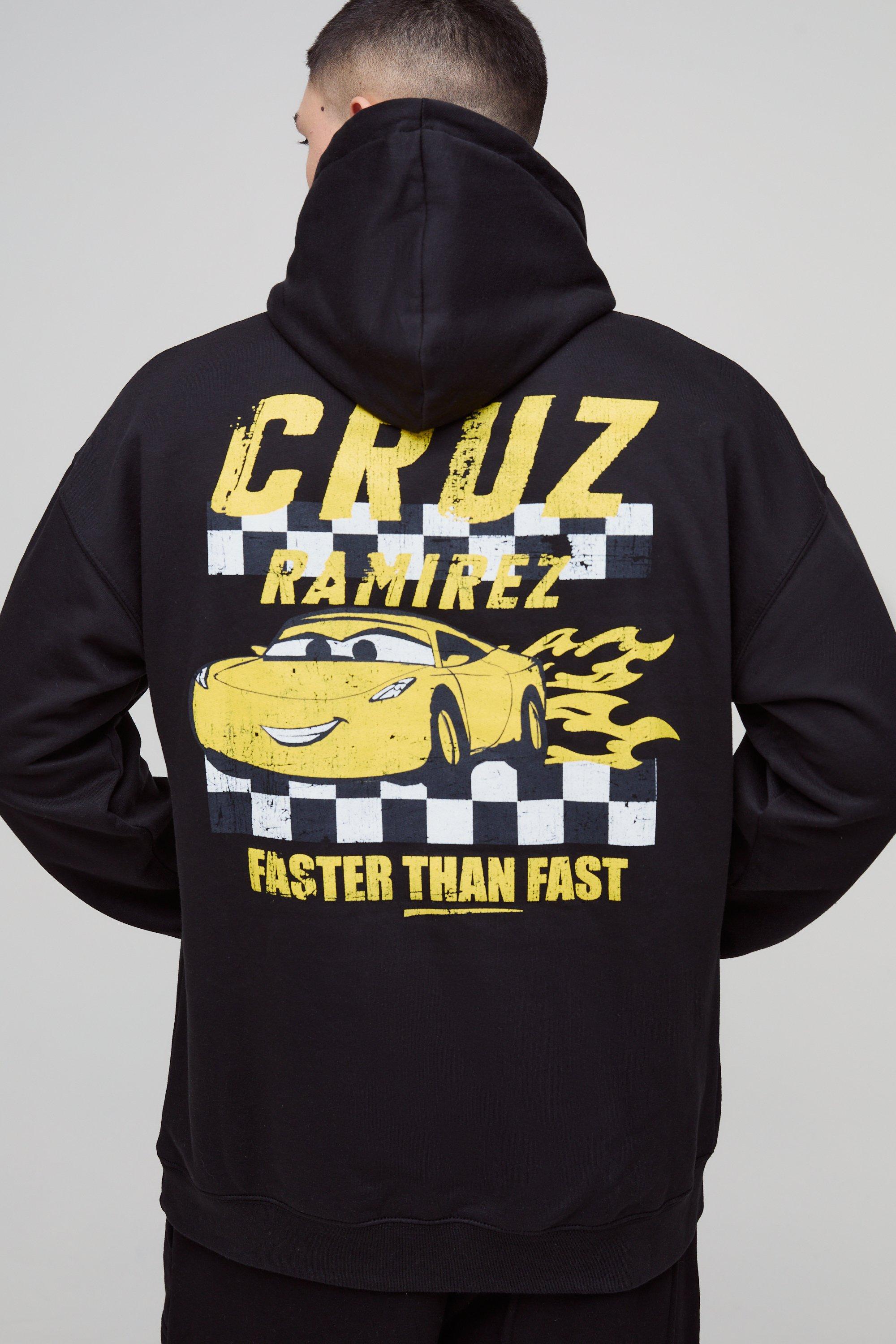 Felpa oversize con stampa ufficiale Pixar Cars Cruz e cappuccio, Nero