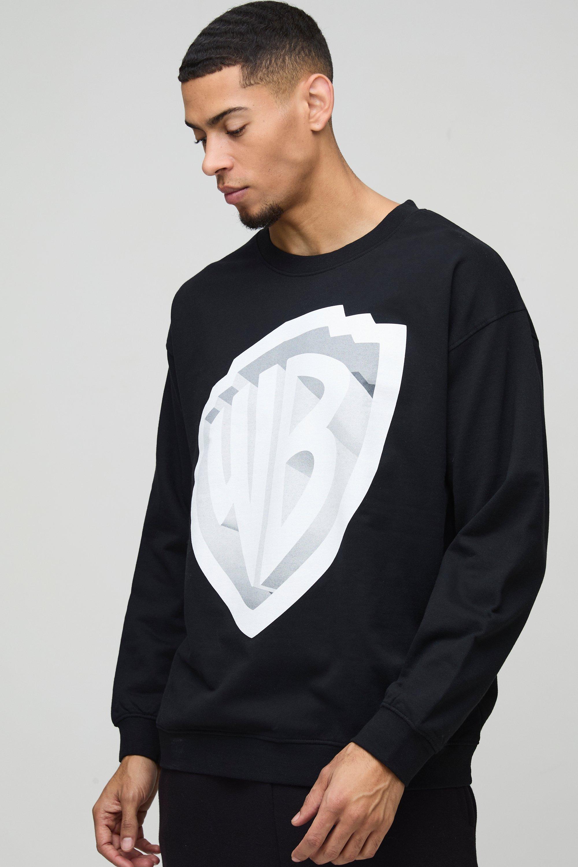 Mens Black Oversized Warner Bros License Print Sweatshirt, Black