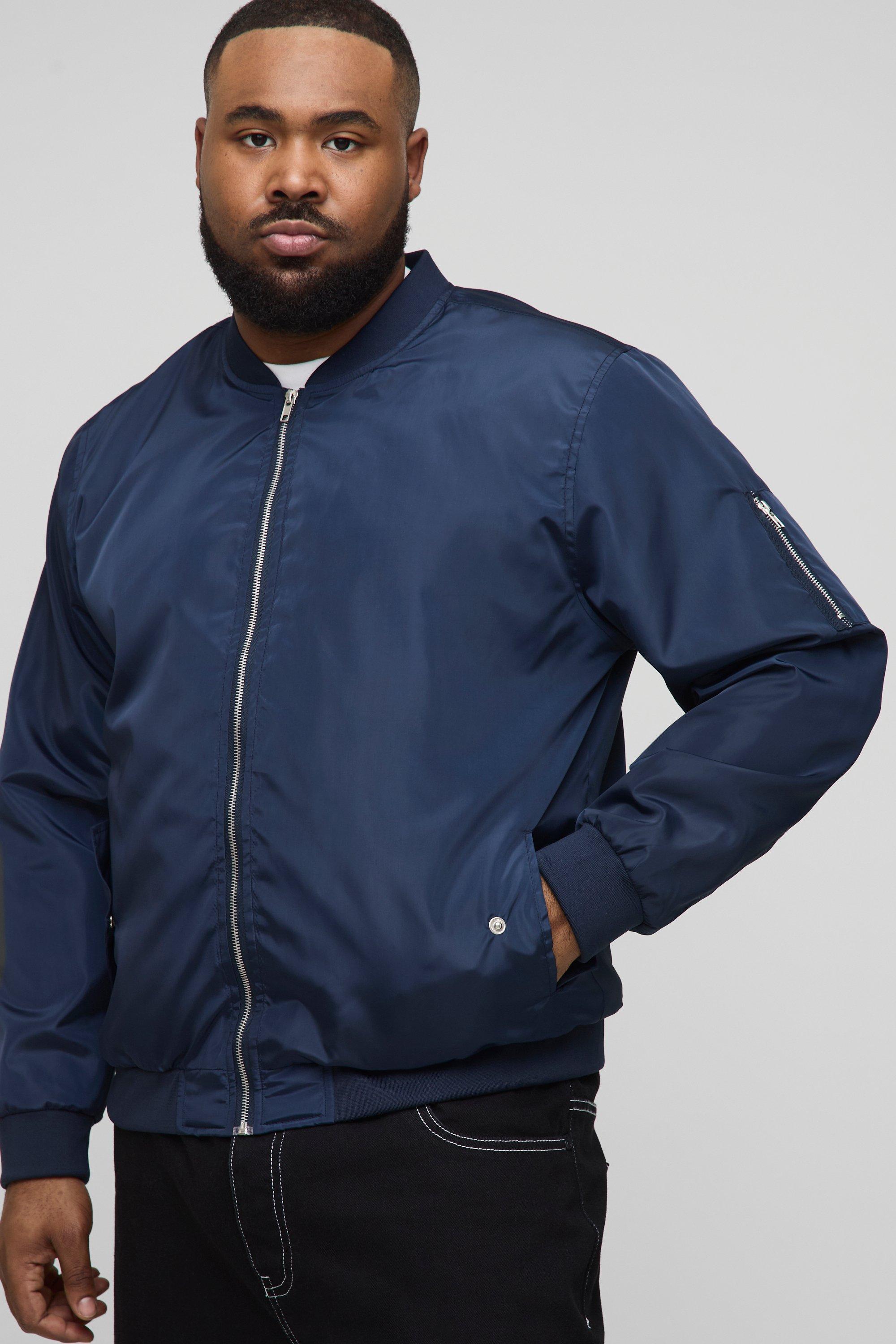 Mens Navy Plus Lightweight Ma1 Oversized Bomber Jacket, Navy