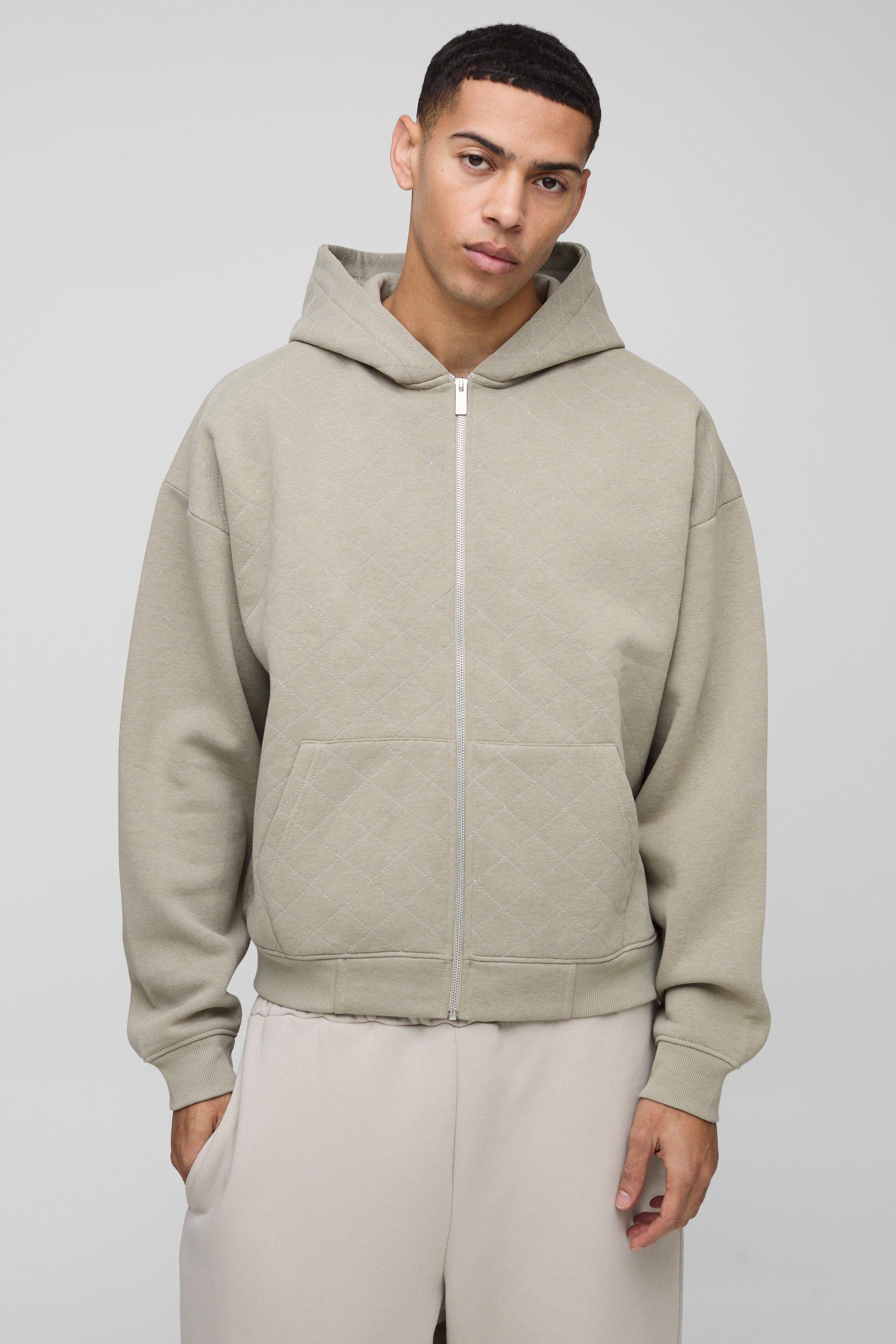Felpa squadrata oversize trapuntata con zip e cappuccio, Beige