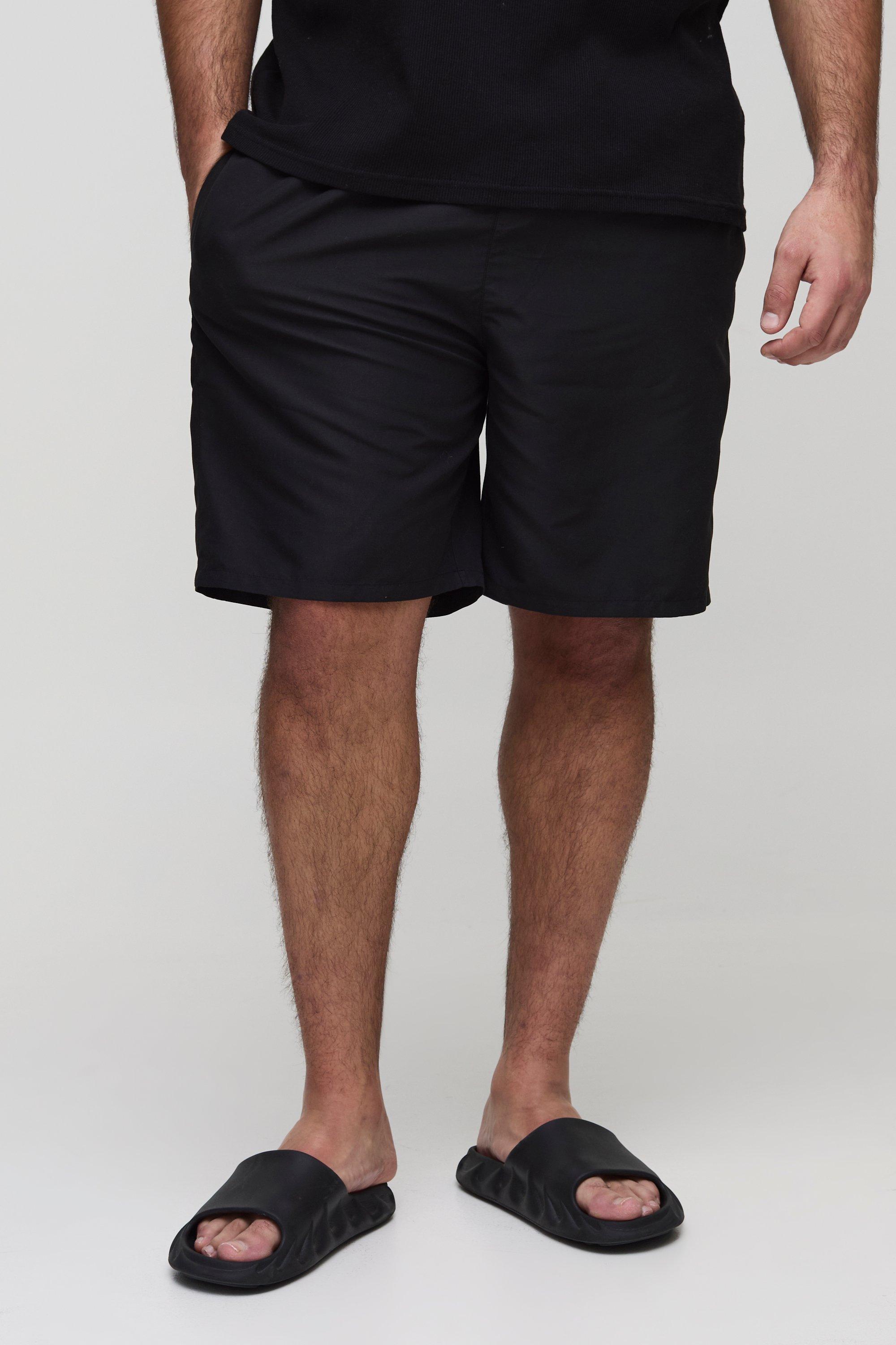 Mens Black Plus Mid Length Swim Shorts, Black