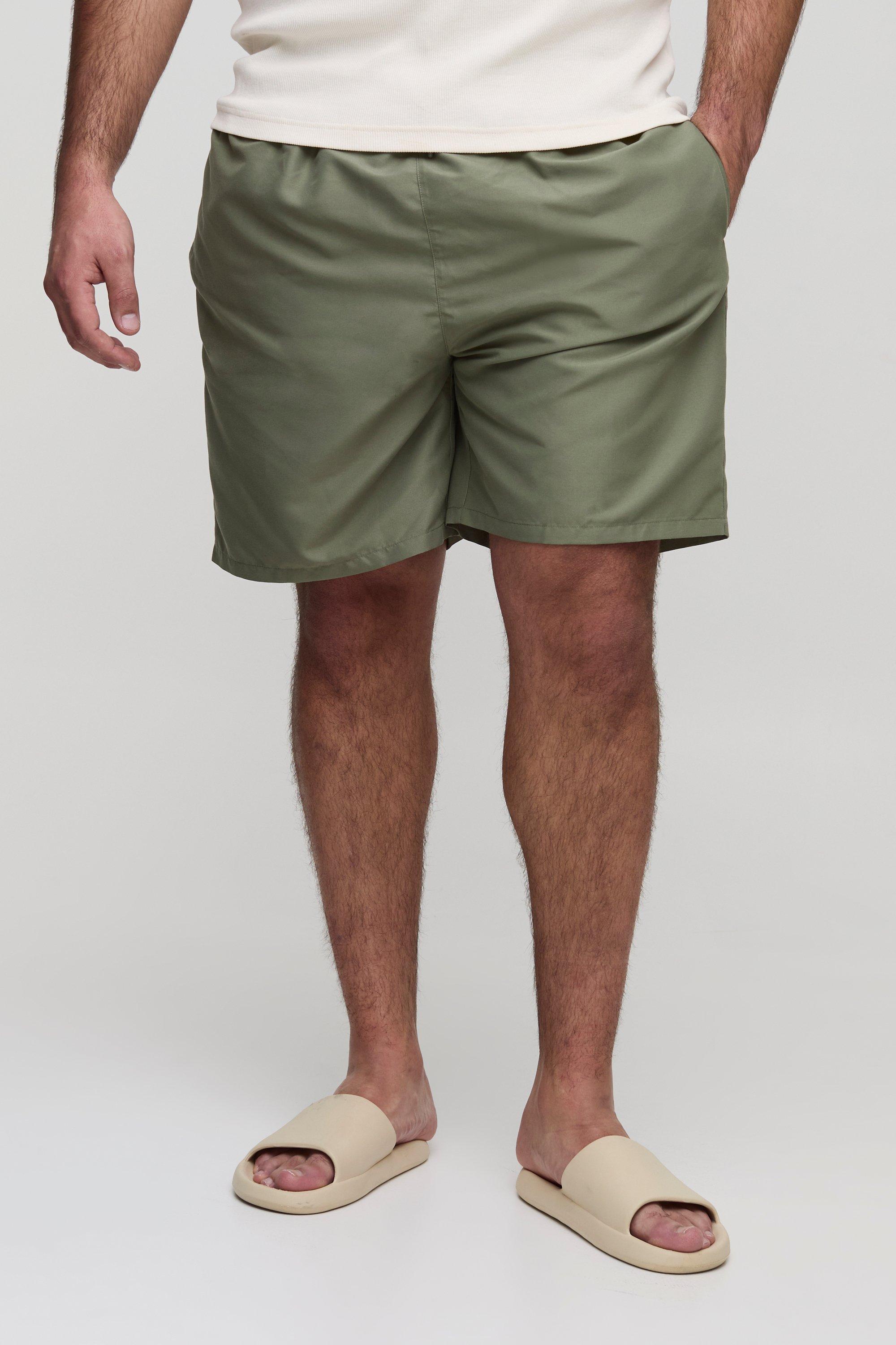 Mens Green Plus Mid Length Swim Shorts, Green