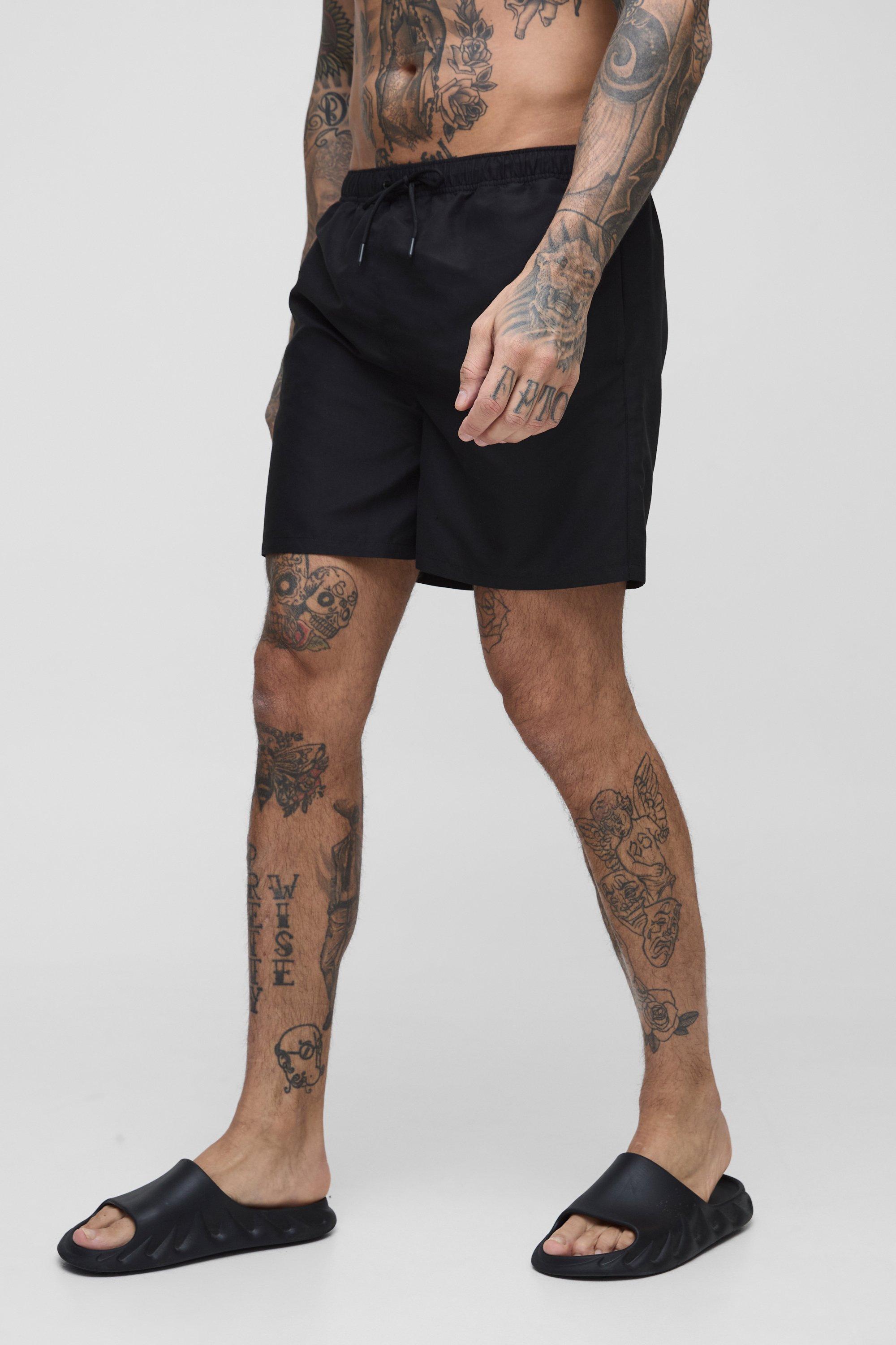 Mens Black Tall Short Length Swim Shorts, Black