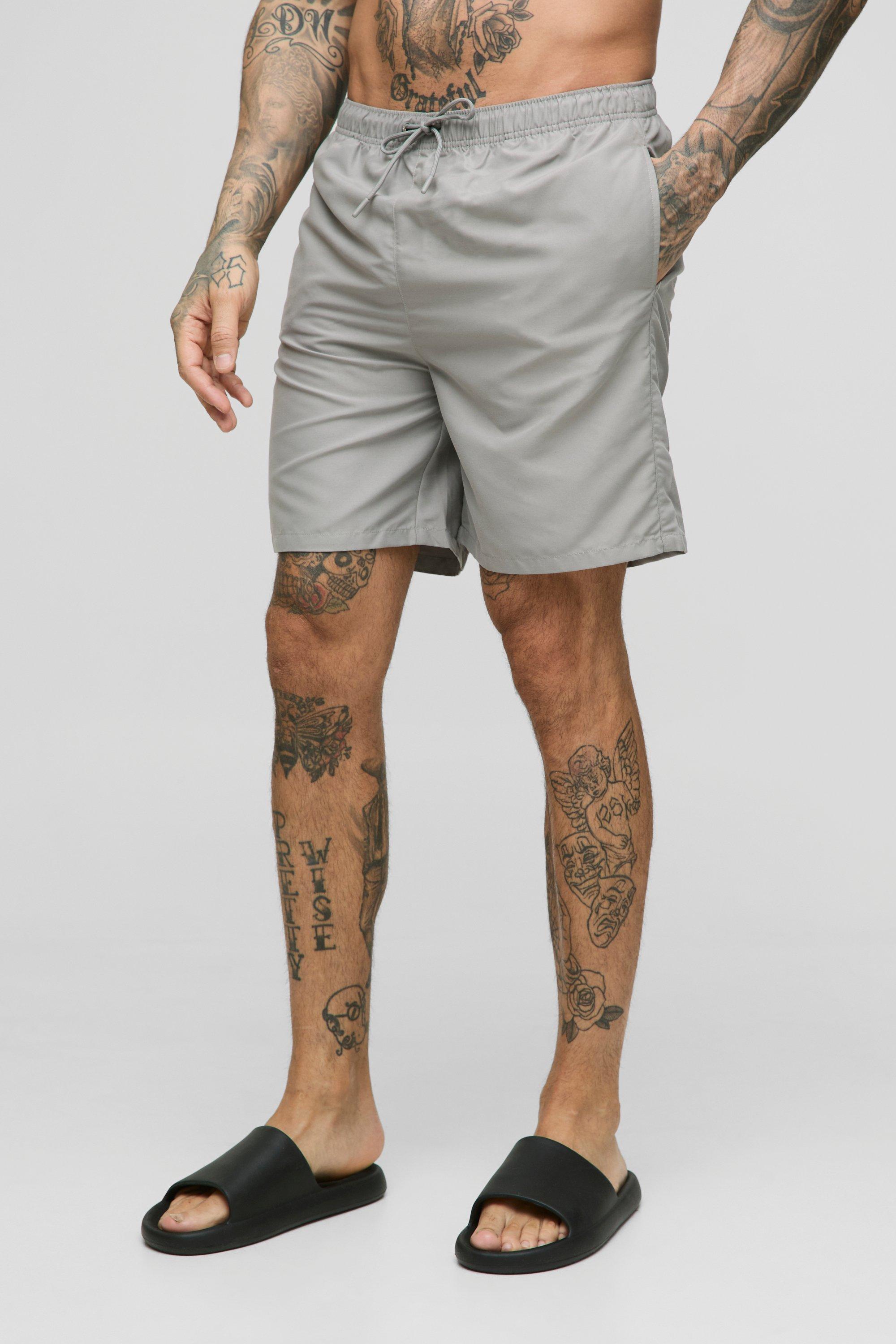 Mens Grey Tall Mid Length Swim Shorts, Grey