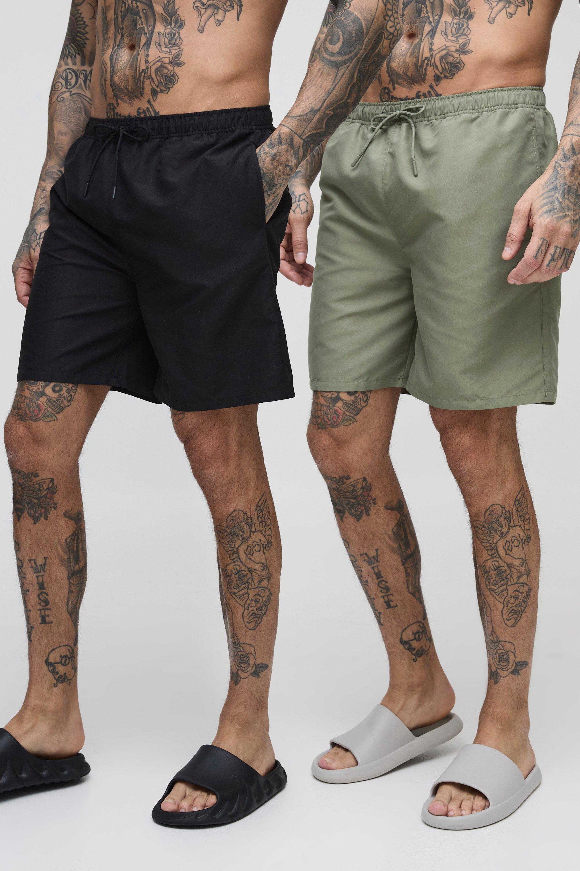 Mens Multi Tall 2 Pack Mid Length Swim Shorts, Multi