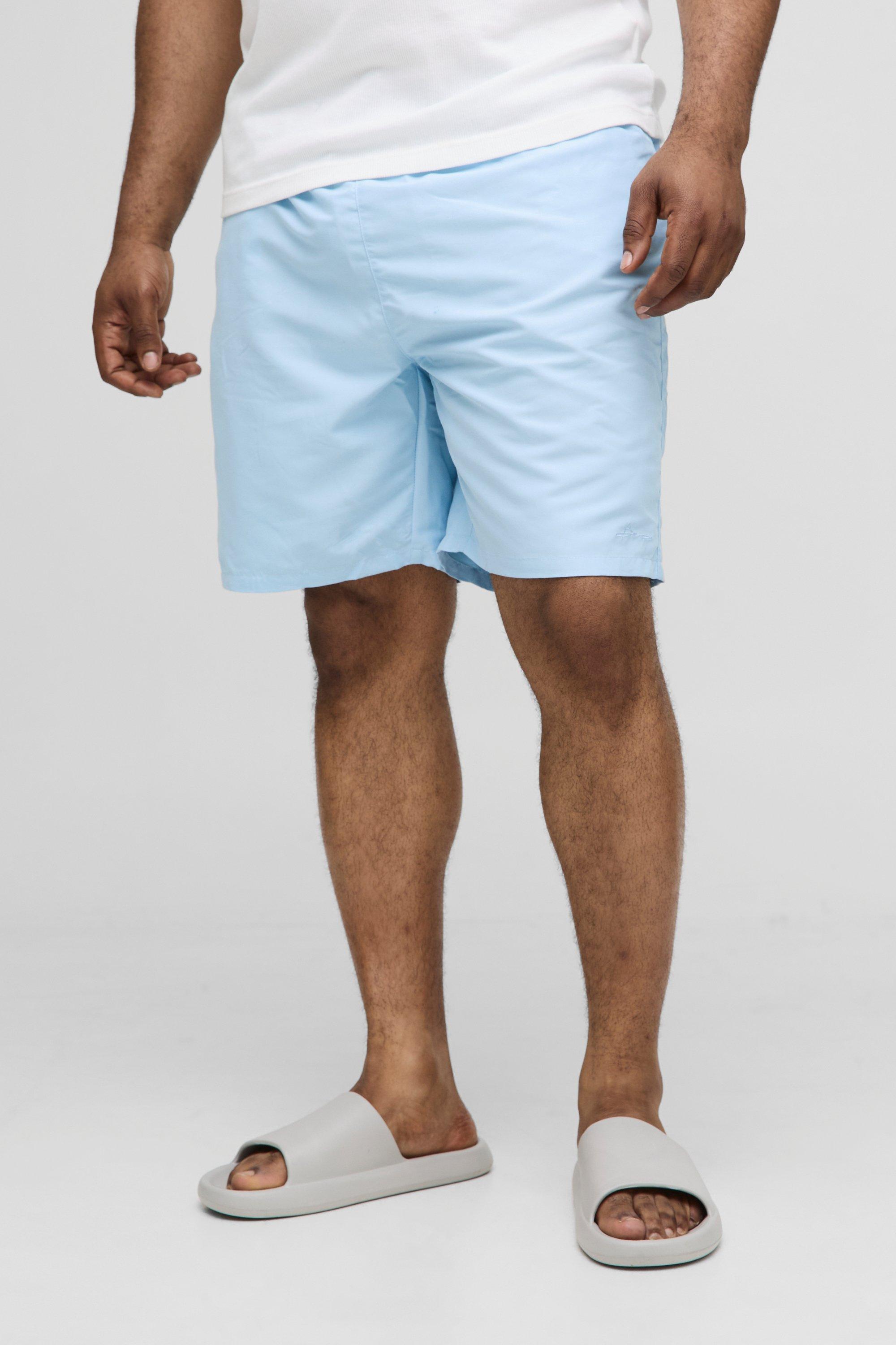 Mens Blue Plus Branded Long Length Swim Shorts, Blue