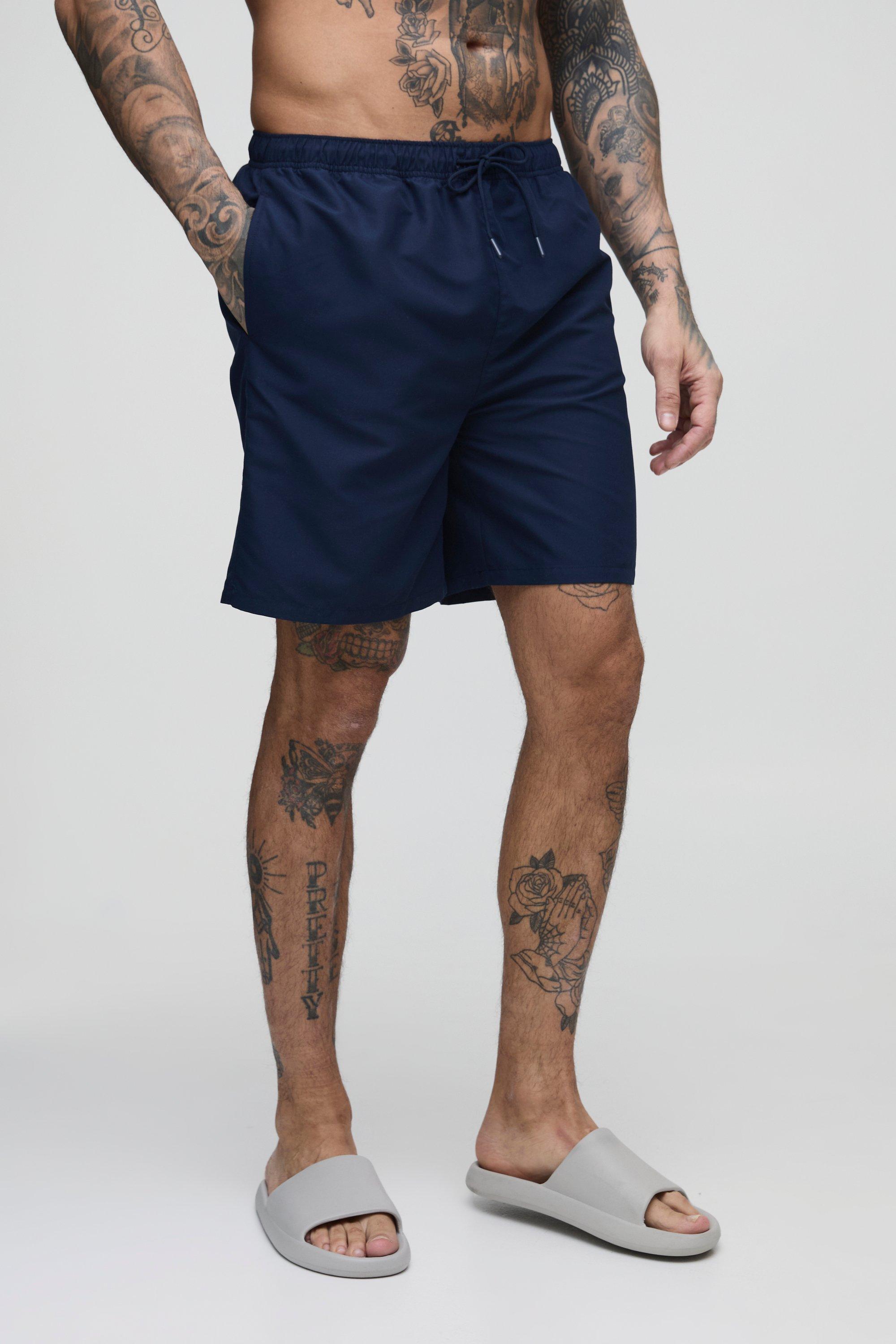 Mens Navy Tall Mid Length Swim Shorts, Navy