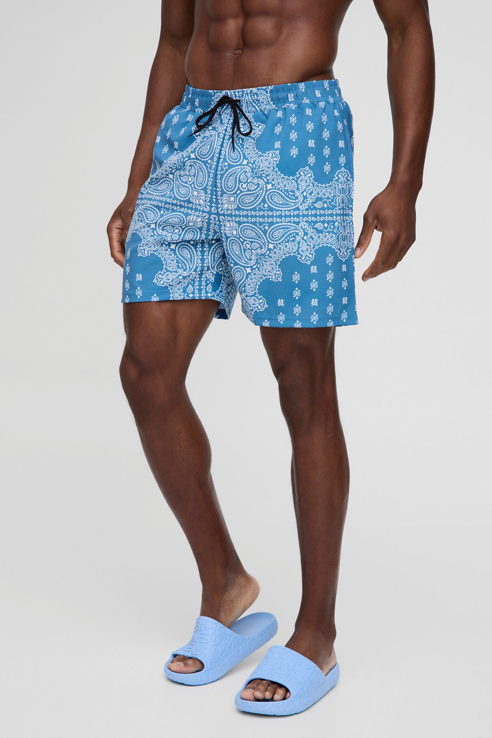 Image of Costume a pantaloncino medio con stampa in fantasia a bandana, Verde