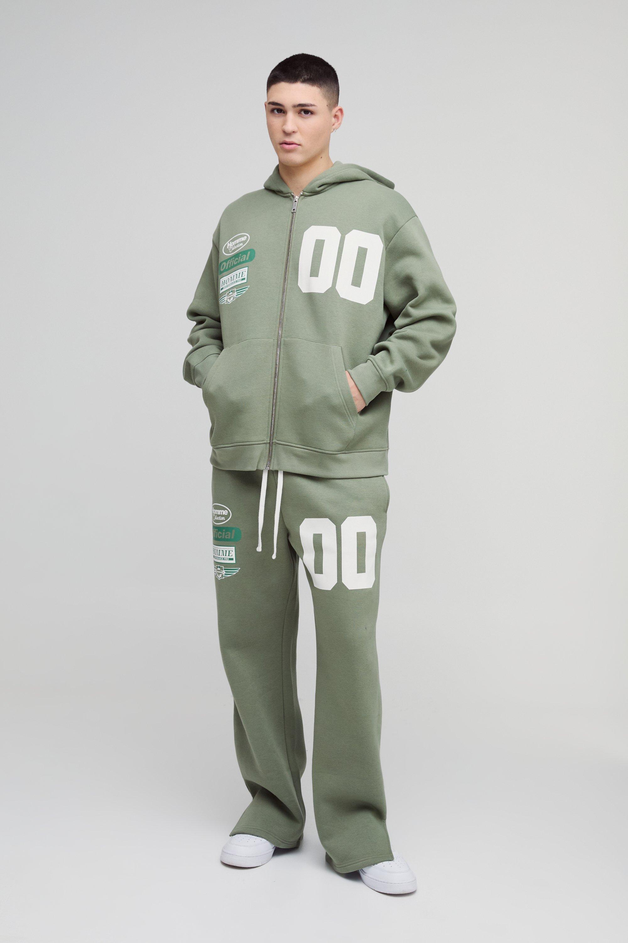 Image of Tuta sportiva oversize Official stile Varsity da 330 g/m², cappuccio, zip e spacco sul fondo, Verde