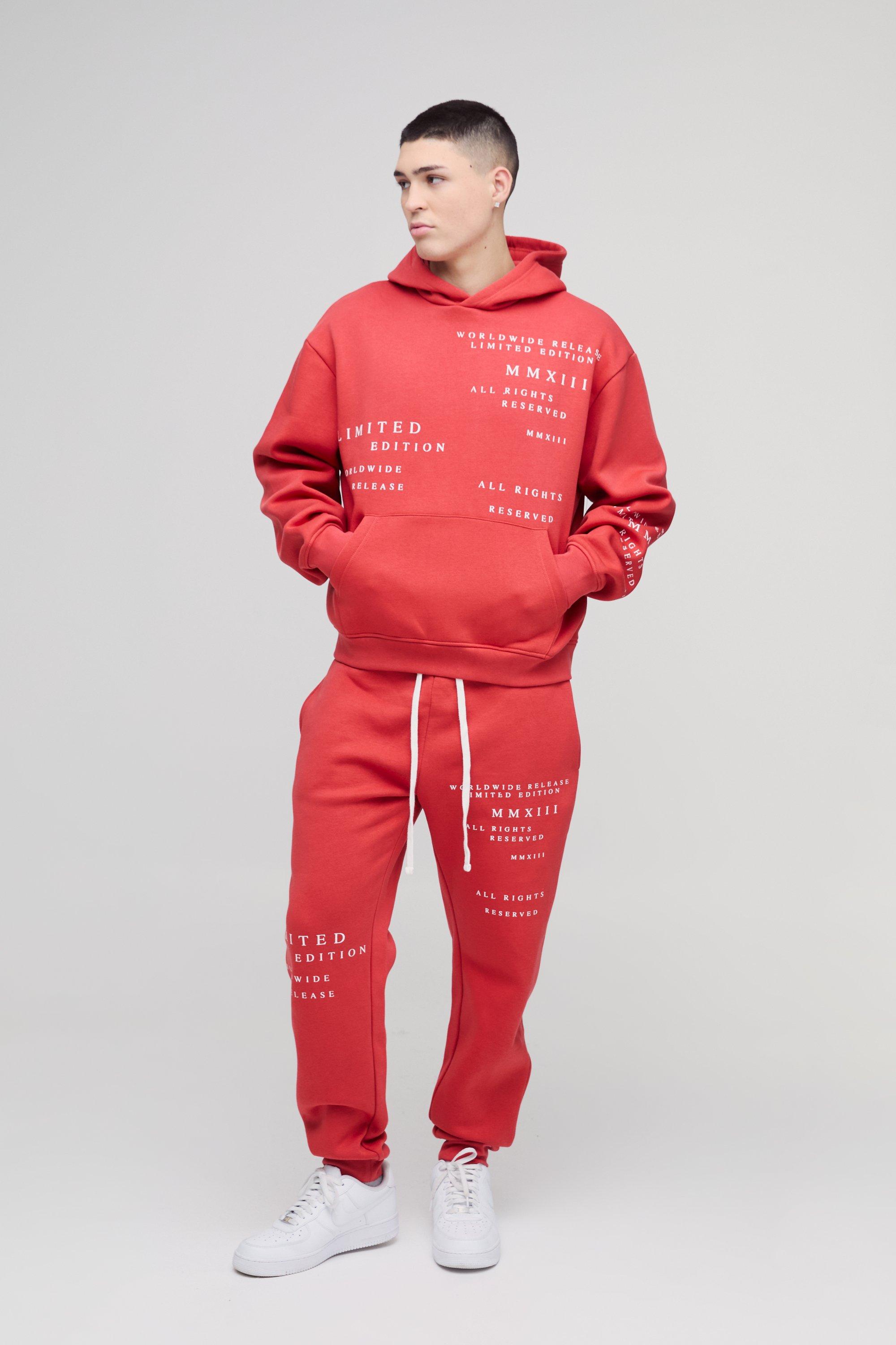 Image of Tuta sportiva squadrata oversize Limited con cappuccio, 330 g/mq, Rosso