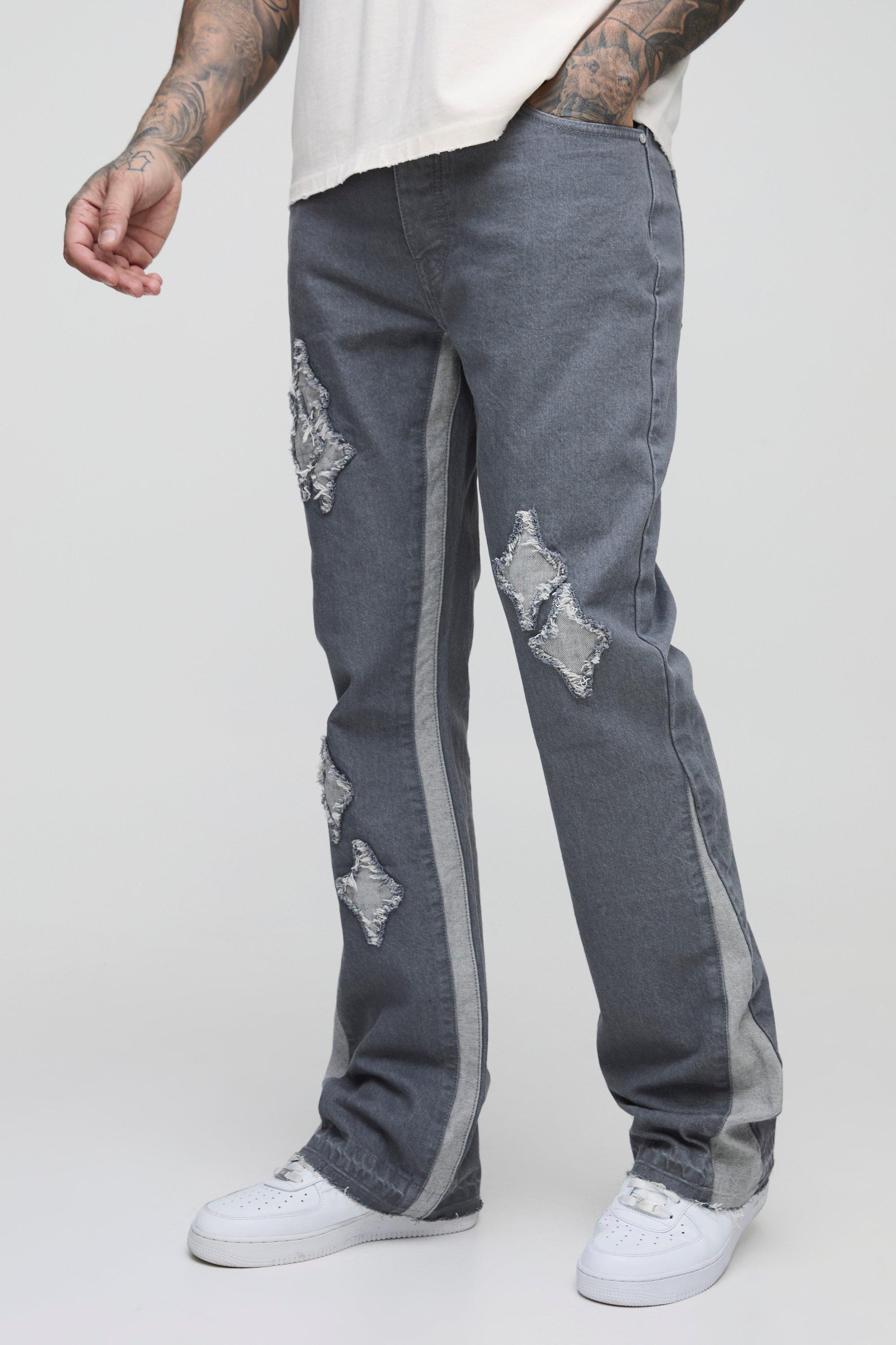 Jeans Tall Slim Fit con pannelli a zampa e applique, Grigio
