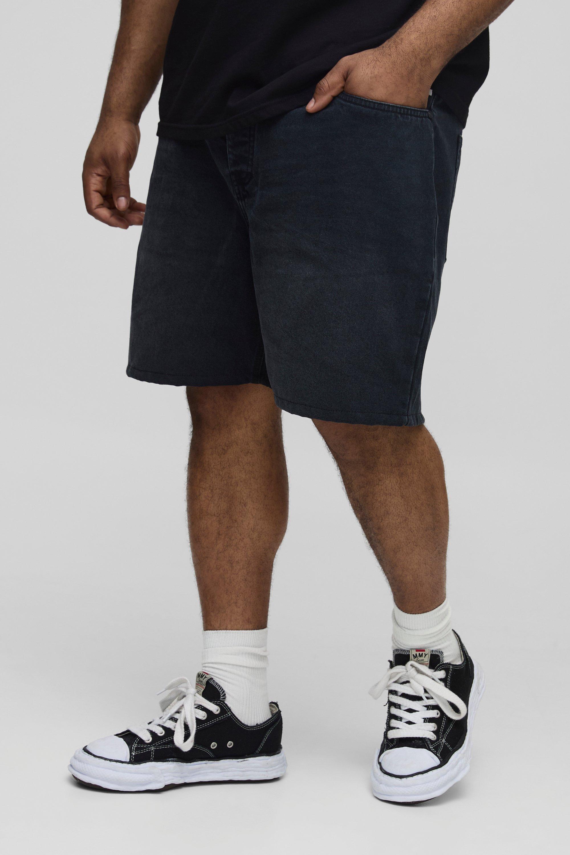 Pantaloncini rilassati Plus Size in denim rigido, Grigio