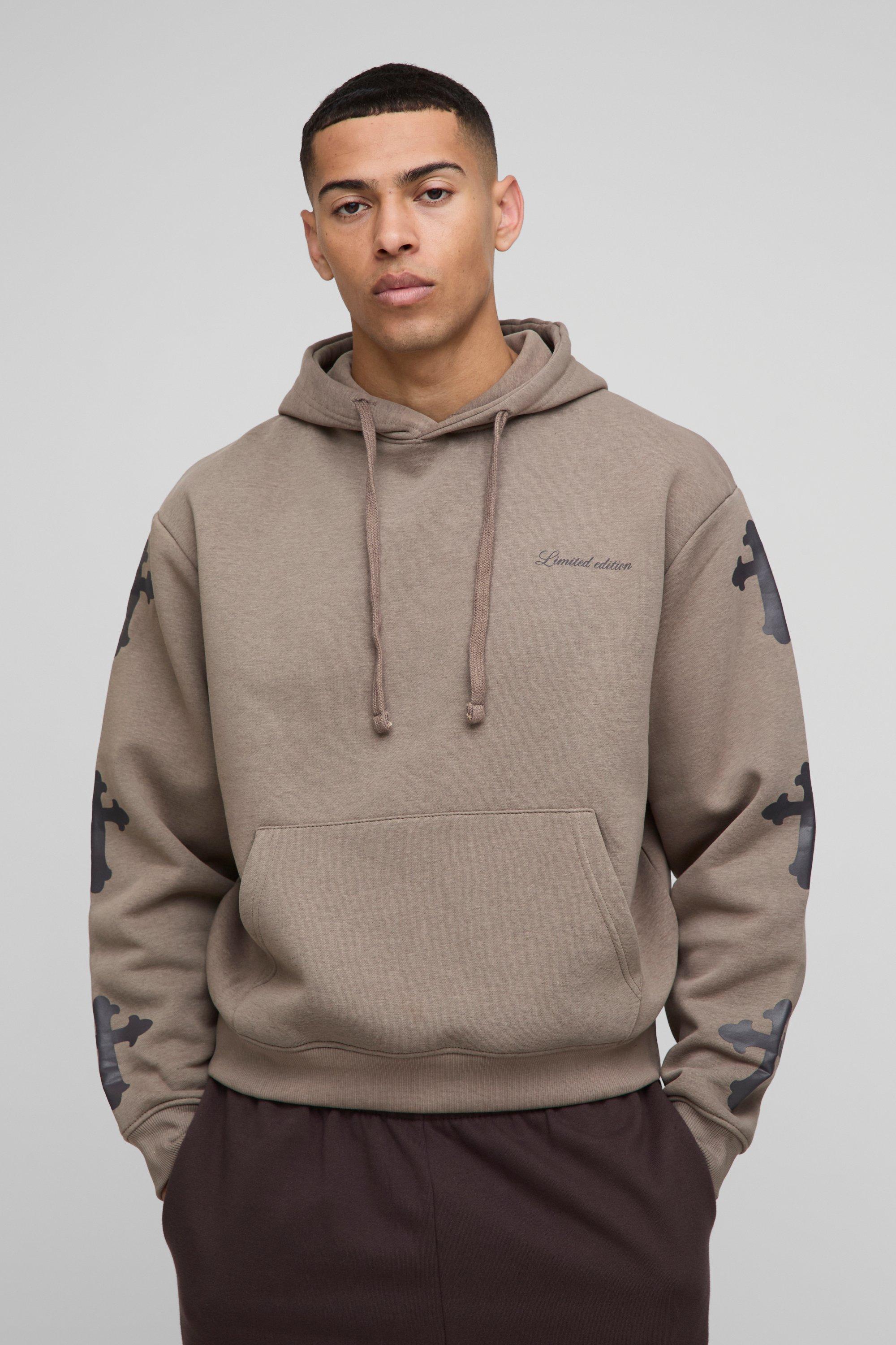 Felpa Squadrata Oversize Limited Edition Con Stampa A Croce E Cappuccio, Grigio