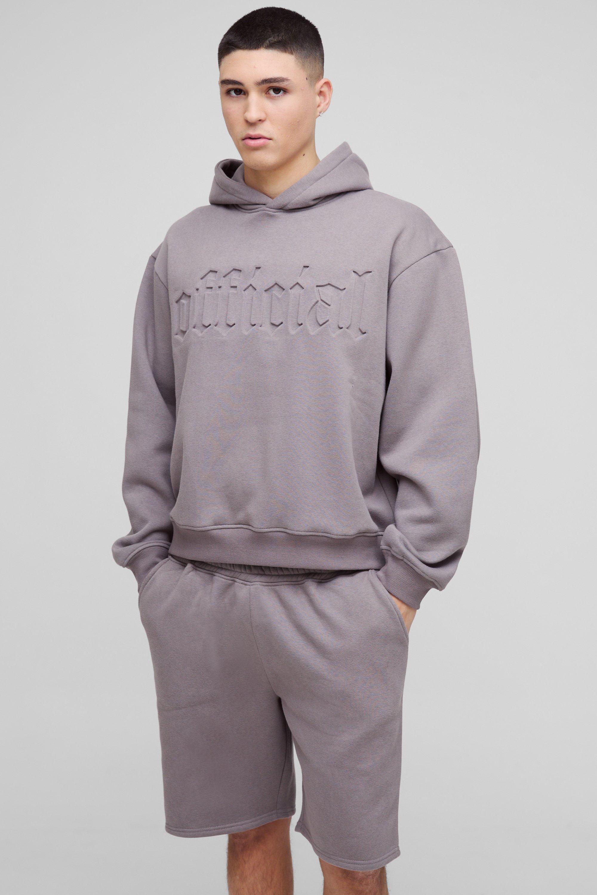 Tuta sportiva corta squadrata oversize Official con incisioni gotiche e cappuccio, Grigio