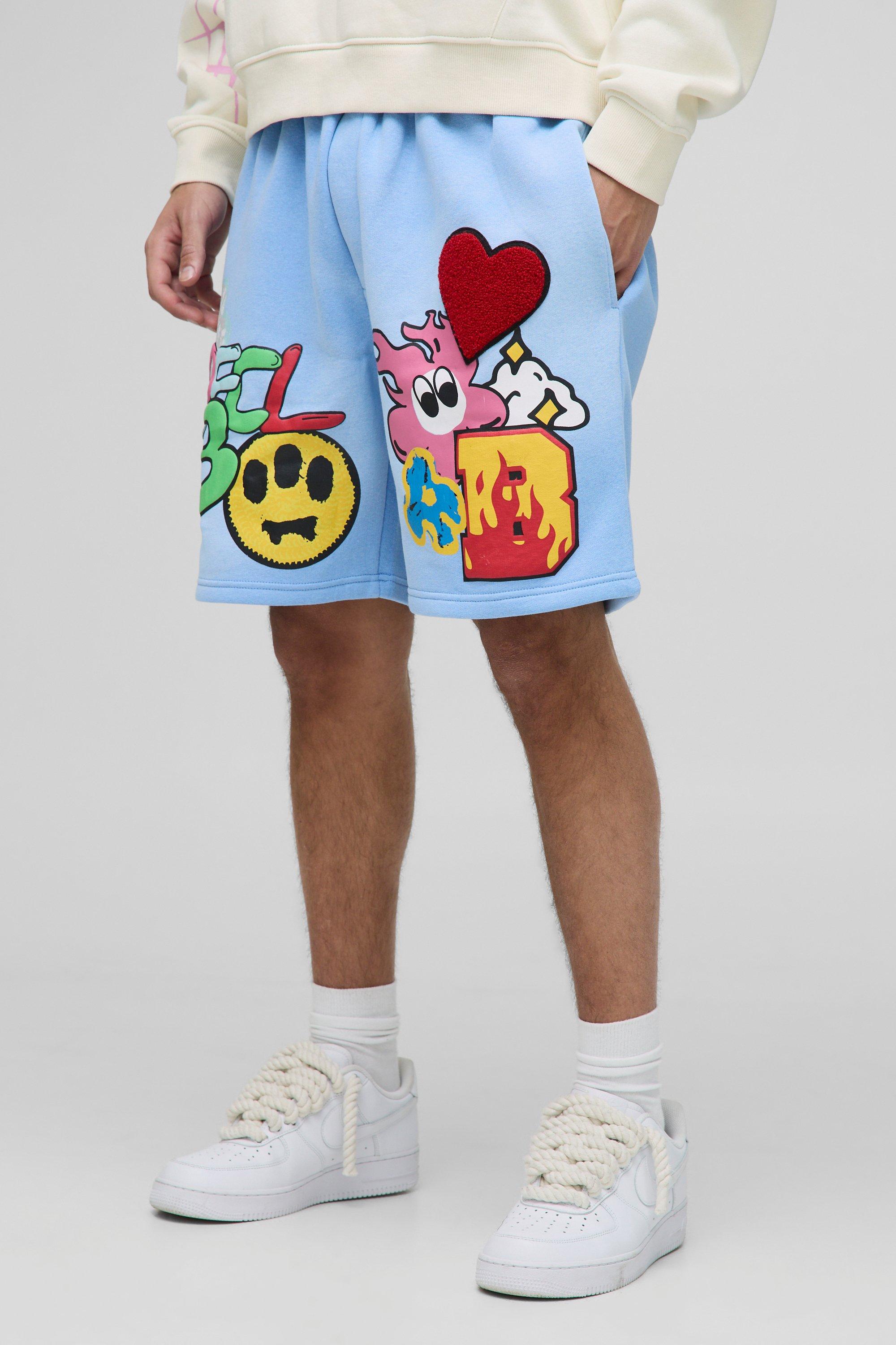 Image of Pantaloncini rilassati Ofcl con stampa a caratteri arrotondati, Azzurro